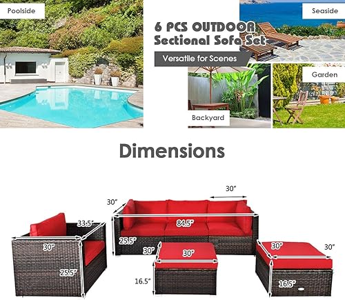 Miniatura 5 de HAPPYGRILL Juego de muebles de mimbre de ratán para exteriores, juego de sofá modular de mimbre con cojines suaves, mesa de café, otomana para patio