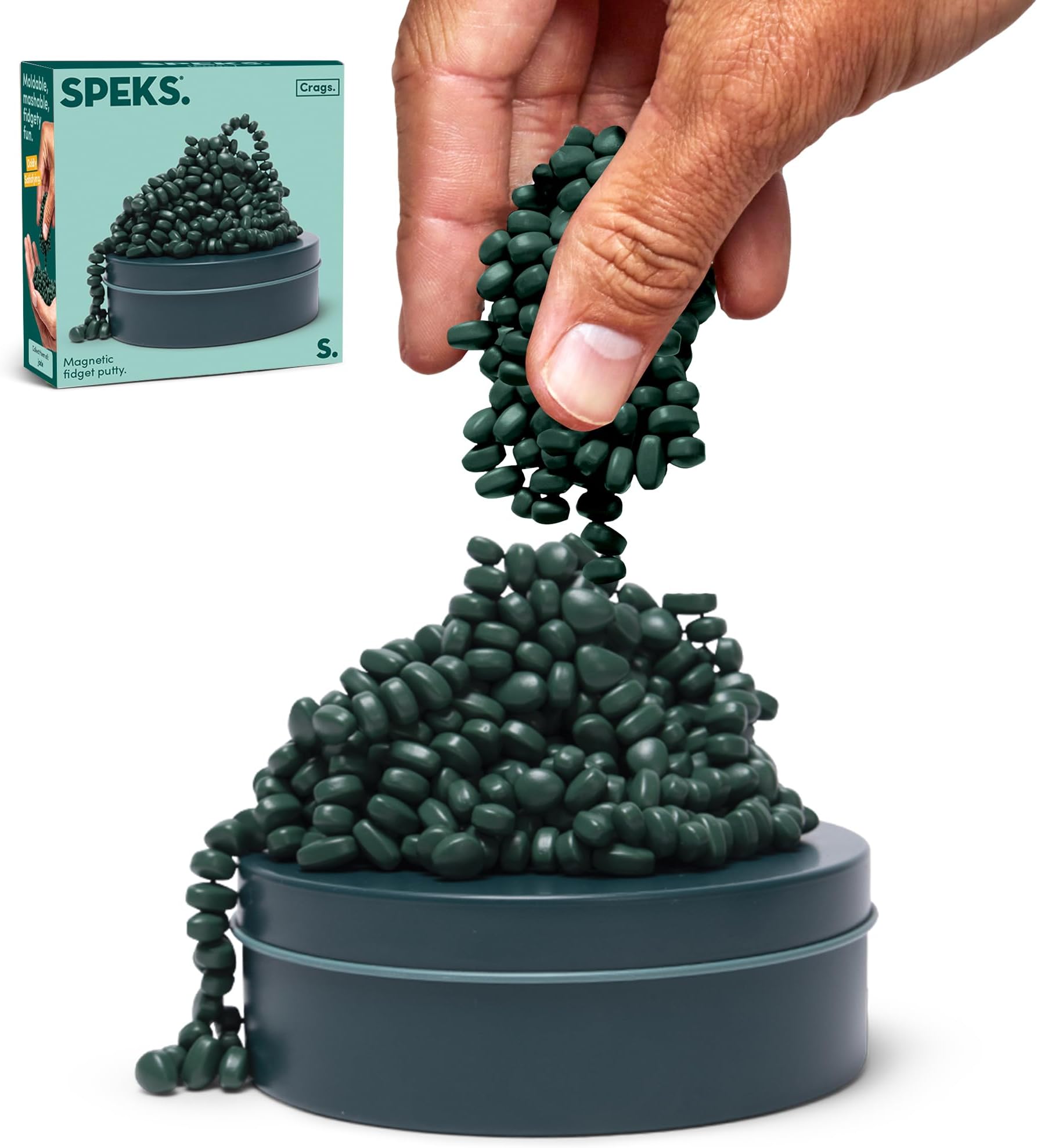 Speks Crags Ferrite Putty | 500+ Ferrite Stones in a Tin | Fidget Toy for Adults & Teens 14+ | Desk Toy for Office or Stress Relief Present | Matte Jade, Medium