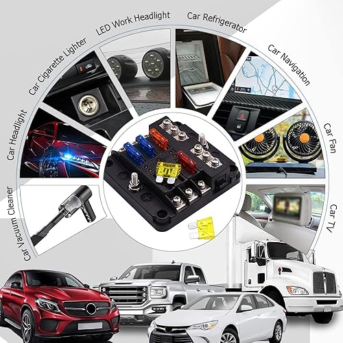 Miniatura 6 de ASUBHA Bloque de fusibles marinos de 6 vías, bloque de fusibles impermeable de 12 V con indicador LED, soporte de caja de fusibles automotriz de 12