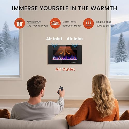 Miniatura 3 de Chimenea eléctrica de 30 pulgadas para empotrar y colocar en la pared, chimenea eléctrica con control remoto, calentador de chimenea, chimenea