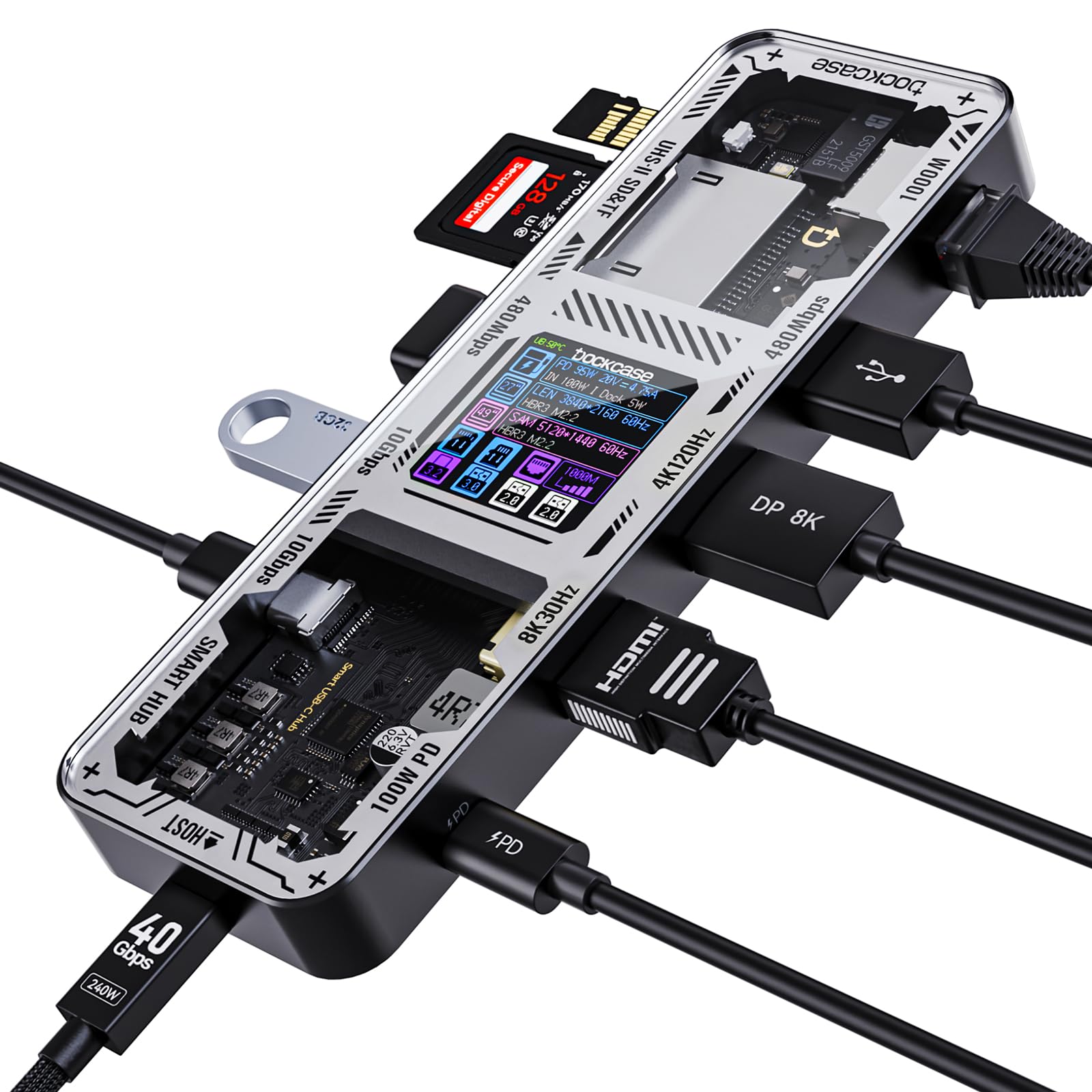 Sponsored Ad ā DOCKCASE Explorer Edition USB C Hub (10-in-1) with 4K@60Hz DP&HDMI, Gigabit Ethernet, 1 USB-C and 3 USB-A Ports, 100W Power Delivery, UHS-II TF/SD Card Slot for MacBook Air/Pro, XPS, and More Black