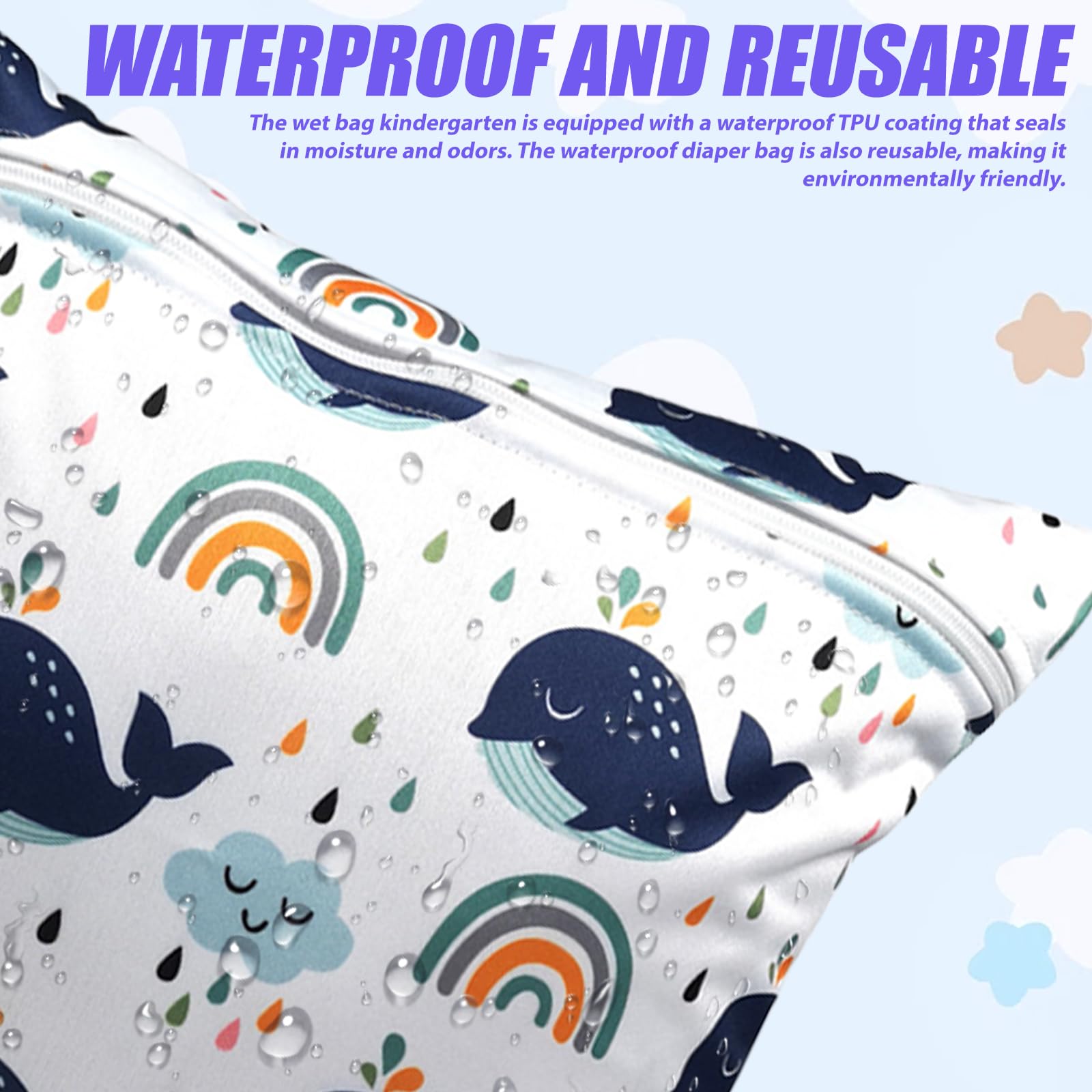 Borsa per Pannolini Lavabile 4 Pezzi Wet Dry Bags Impermeabile Riutilizzabile per Viaggi Spiaggia Piscina