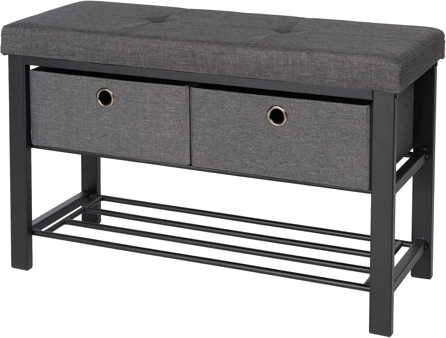 Charcoal Upholstered Shoe Storage Bench with Drawers
