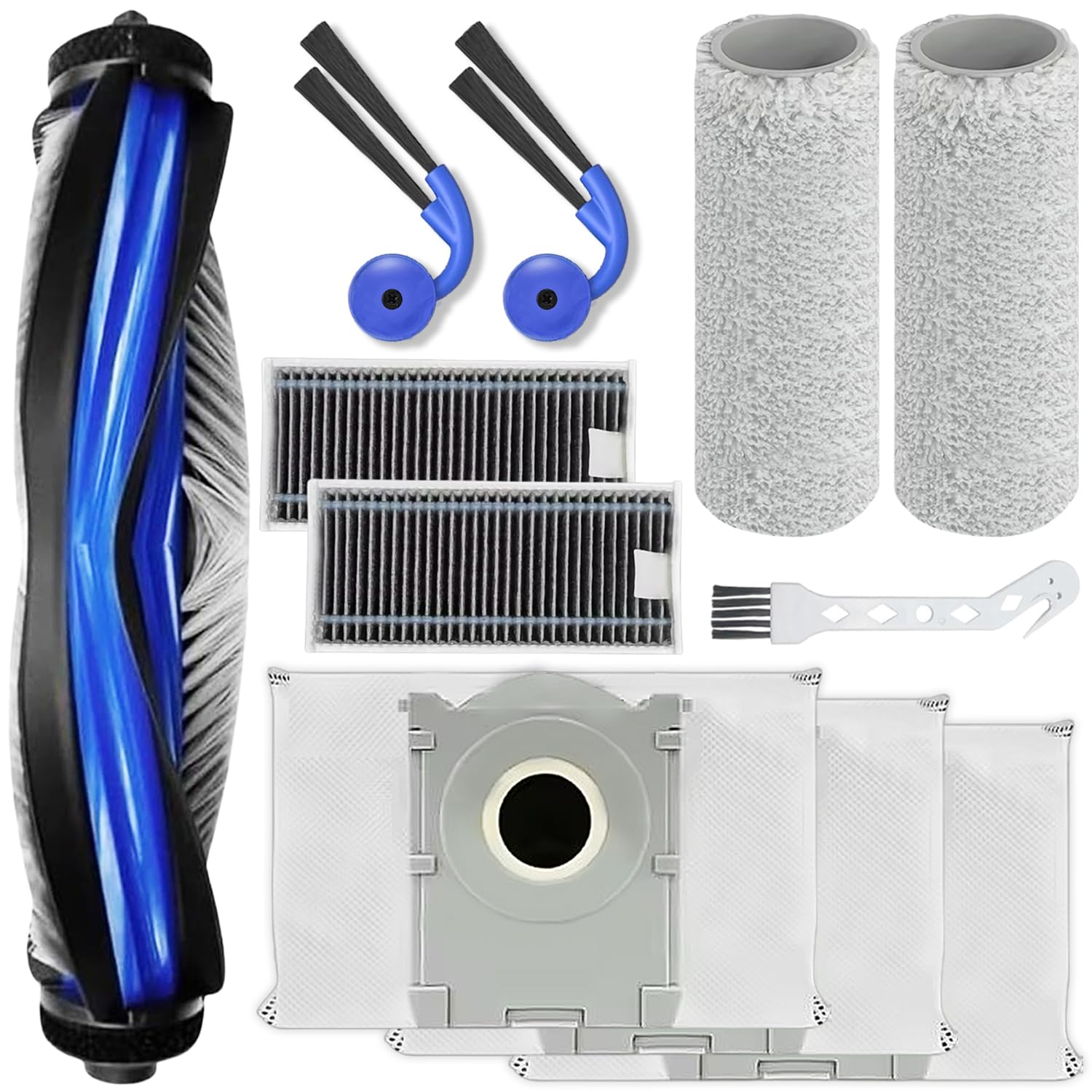 XVXUOU Replacement Accessories kit Compatible with Ecovacs X9 Pro Omni/Deebot X9 Pro Vacuum Cleaner Robot Parts 1 Main Brush 2 Side Brushes 2 HEPA Filters 2 Roller Mop Cloth 3 Dust Bags