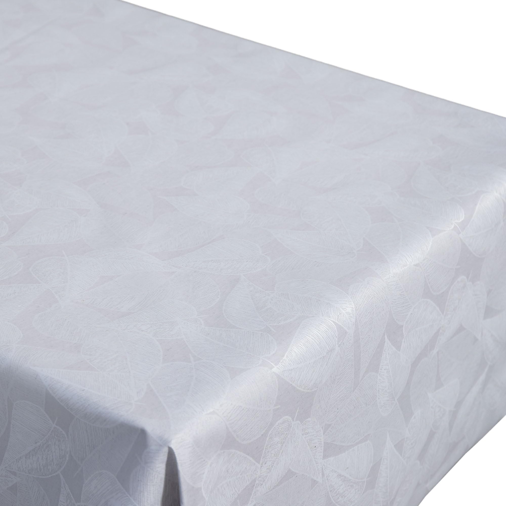 Cofan Mantel resinado Antimanchas | Diseño Moderno con Hojas | Color: Gris y Blanco | Materiales: algodón y poliéster | Cinco Medidas Diferentes (1, 1,40 x 3 m)