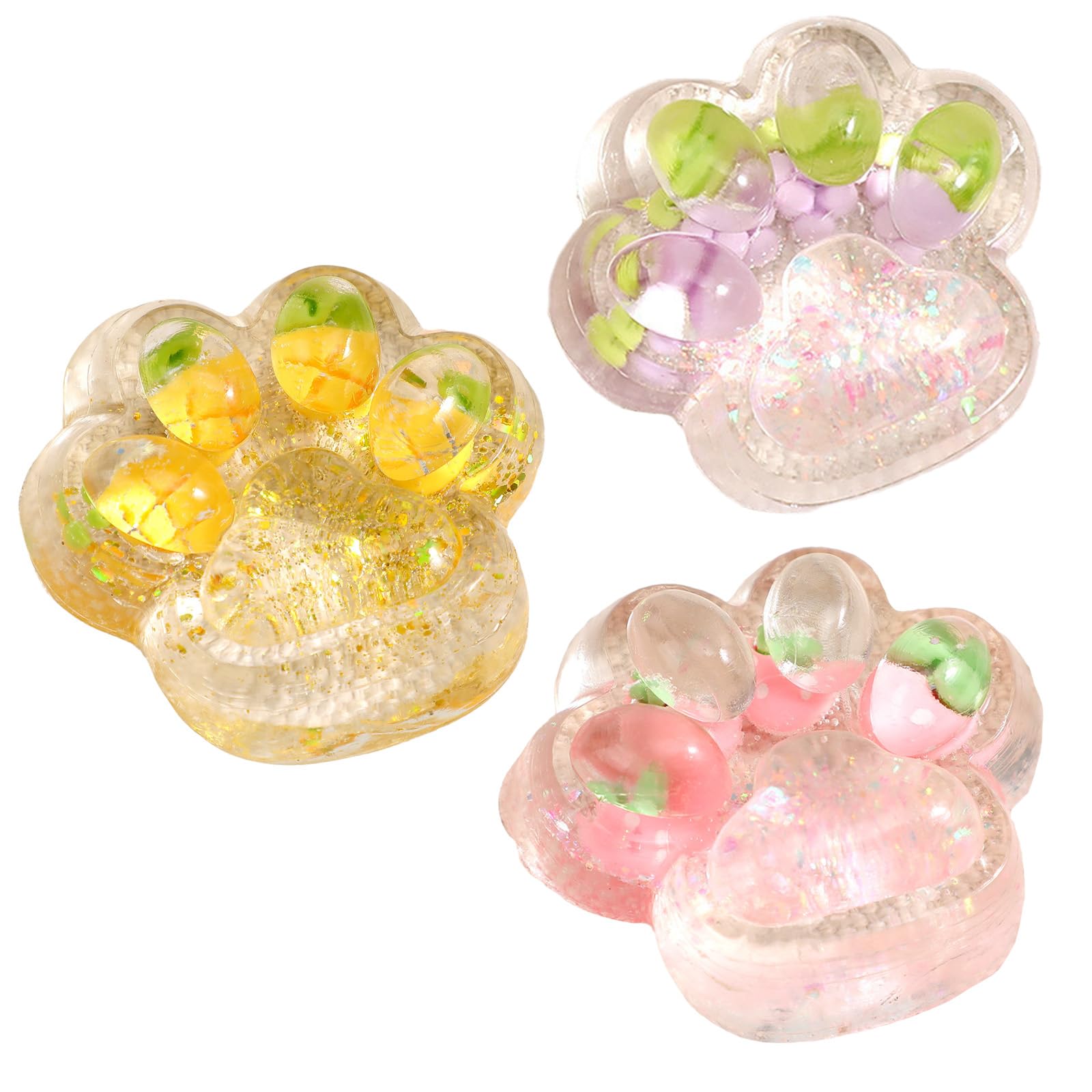 3 Pcs Cat Paw Squishy, Fruit Cat Claw, Animals Stress Relief Taba Squishy Paw, Toy Squeeze Soft Fidget Toys for Girl, Handmade Stress Relief Novelty for Anxiety, Valentines Gifts for Kids Classroom