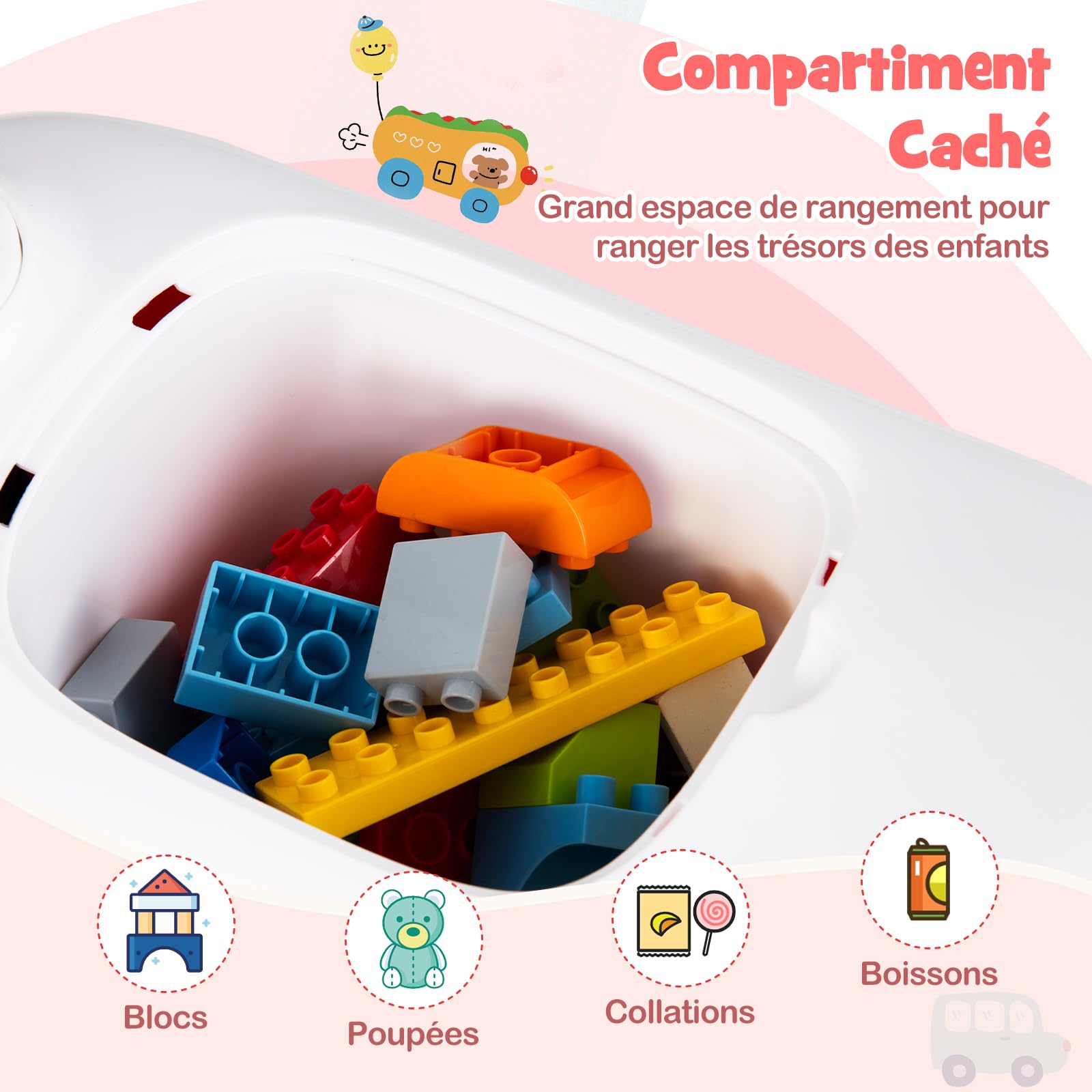 DREAMADE Porteur Enfants, Voiture pour Bébé avec Son de Rugissement de Train et Rangement Caché sous Le Siège pour Garçons et Filles de 18-36 Mois (Blanc)