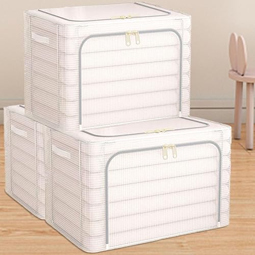 Paquete de 3 contenedores de almacenamiento de ropa, bolsas de almacenamiento de ropa con asa duradera, organizadores plegables transparentes debajo