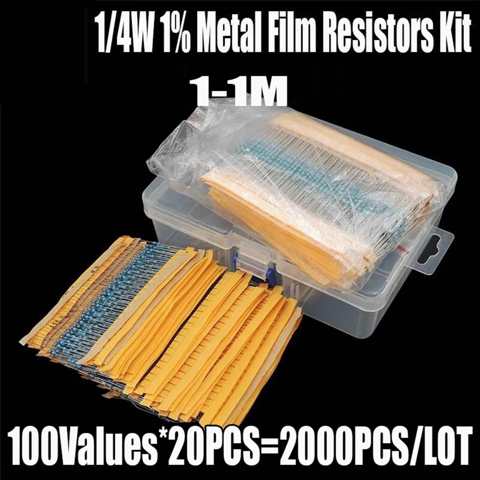 2000Pcs 100Values ​​1/4W 1Percent 1-1M Ohm Kit resistore a film metallico Assortimento Set