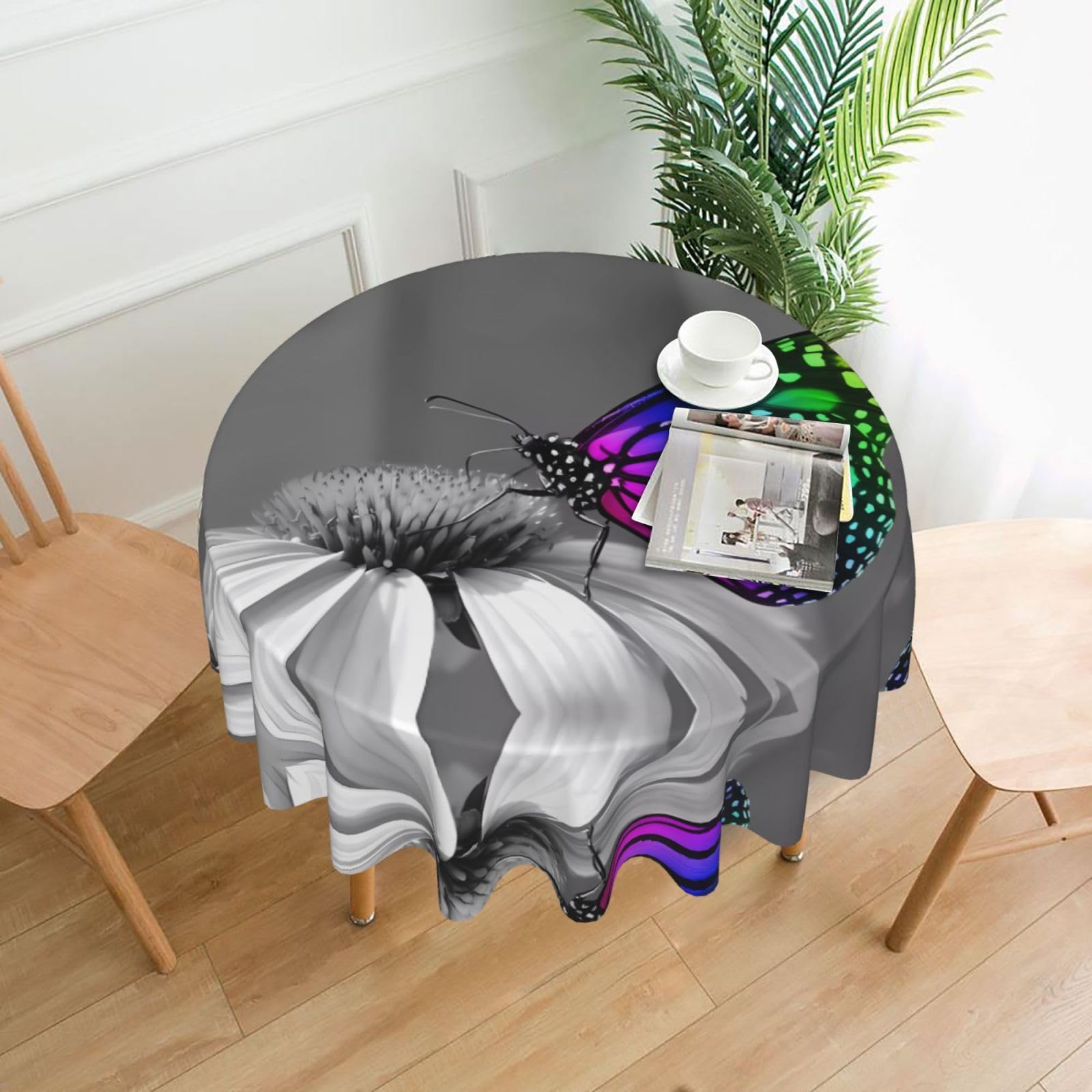 WHJSHOP Butterfly Prints Round Decorative Throw – 60in Stylish Table Cover for Dining, Parties & Outdoor Events