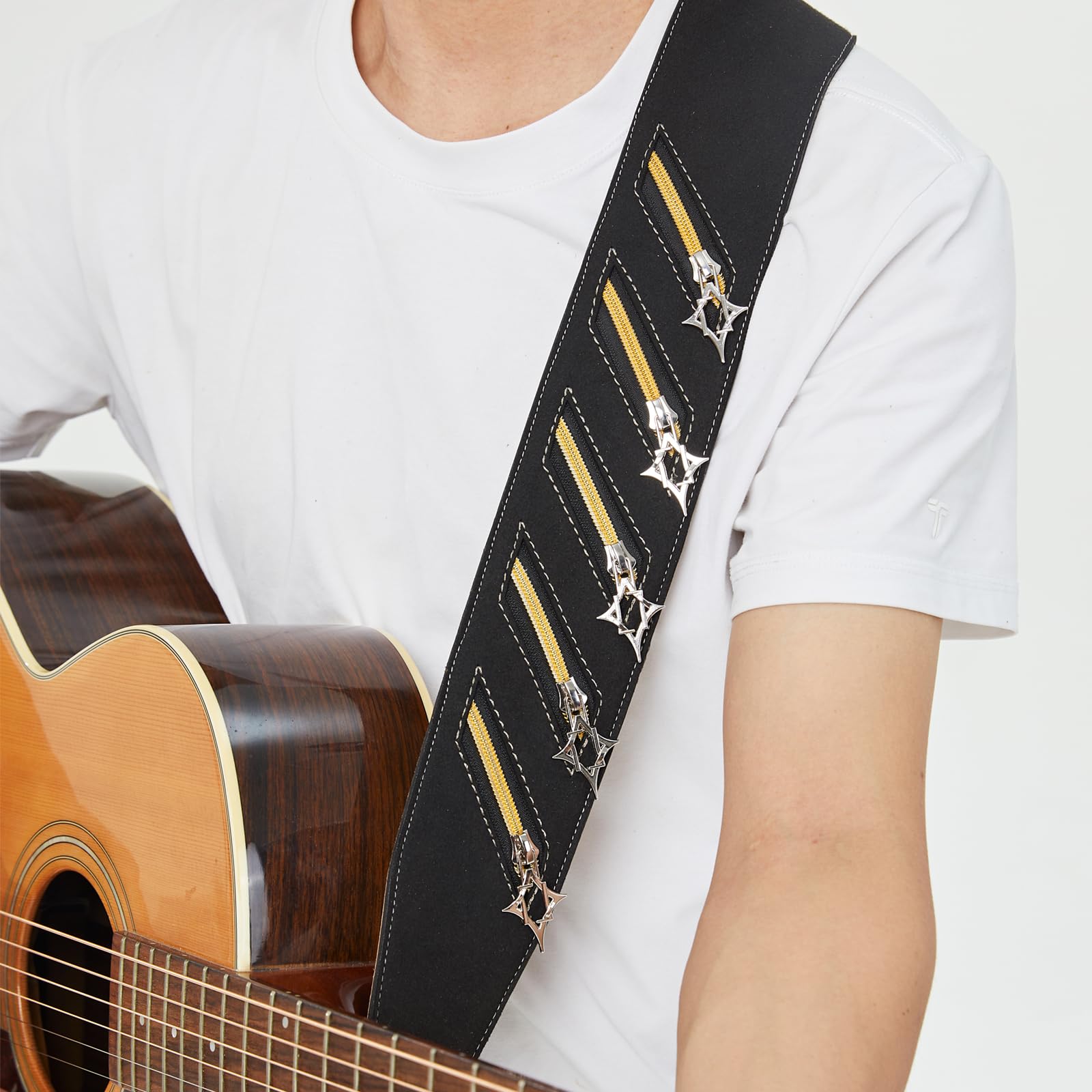 Correa de guitarra punk de microfibra con tachuelas de metal, diseño de hombro ancho, longitud ajustable para mayor comodidad