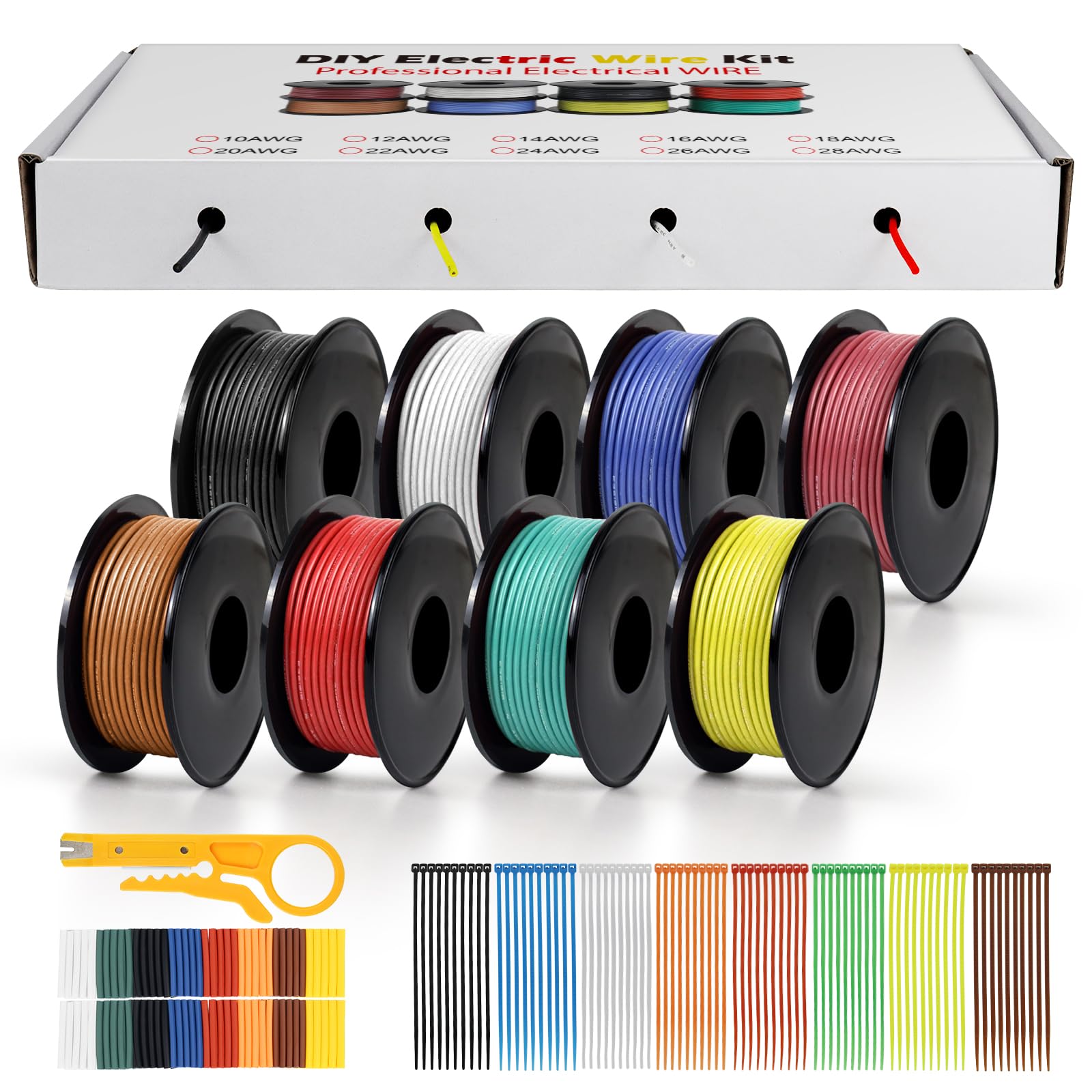 LightingWill 30 AWG 0,05mm² Silikon Elektrokabel Set in 8 Farben, 15 Meter pro Rolle Litzendraht Kabel, Flexibel Verzinntes Kupferkabel für DIY, KFZ, Heiminstallationen und Stromverkabelungen