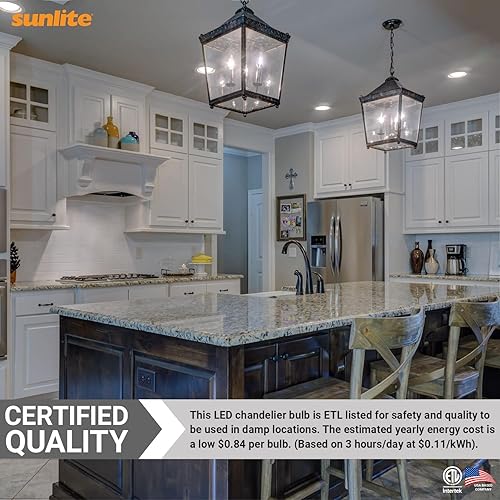 Miniatura 7 de Sunlite Bombilla LED B11 41646 con punta de torpedo esmerilada, 7 vatios (equivalente a 60 W) 500 lúmenes, base de candelabro E12, estrella