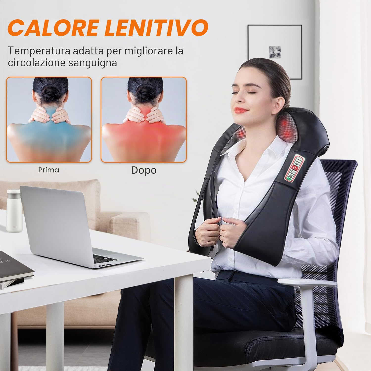 Massaggiatore Cervicale Shiatsu Collo e Massaggiatore Posteriore Con Funzione lenitiva e Calda Massaggio 3D Profondo per Alleviare il Dolore Muscolare a Spalle Adatto per Casa Ufficio Come Regalo