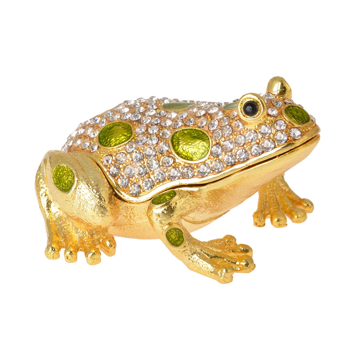 FJ FENGZHIJIE Trinket Box Hinged Frog Figurine Golden Jeweled Enameled Animal Home Decor, Frog Gifts for Women