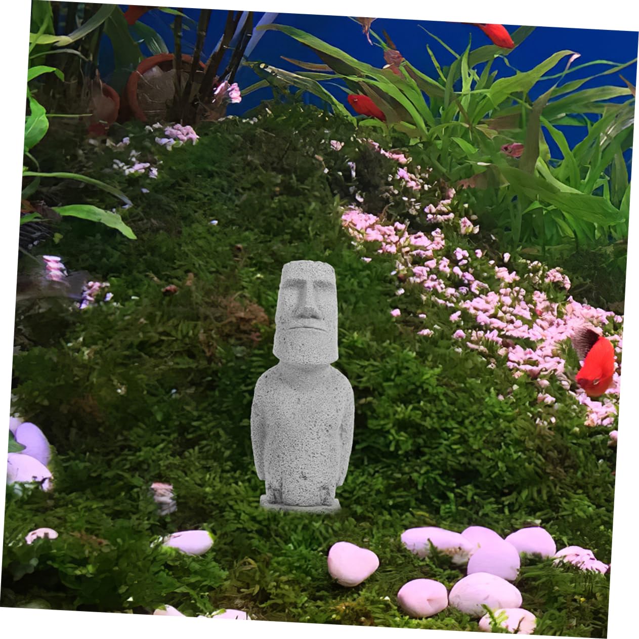ULTECHNOVO 4 Pièces Statue Moai simulée Faux en Forme de Accessoires d'aquarium Pierre Mignon Paysage d'aquarium décor Statue Moai sous-Marine Moaï grès Grey