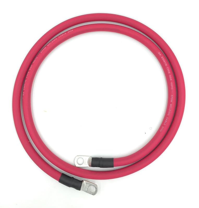 Cabo de bateria 2 AWG End Game vermelho, cobre, terminais 3/8" para carro, caminhão, RV e sistema solar – 3,66 m