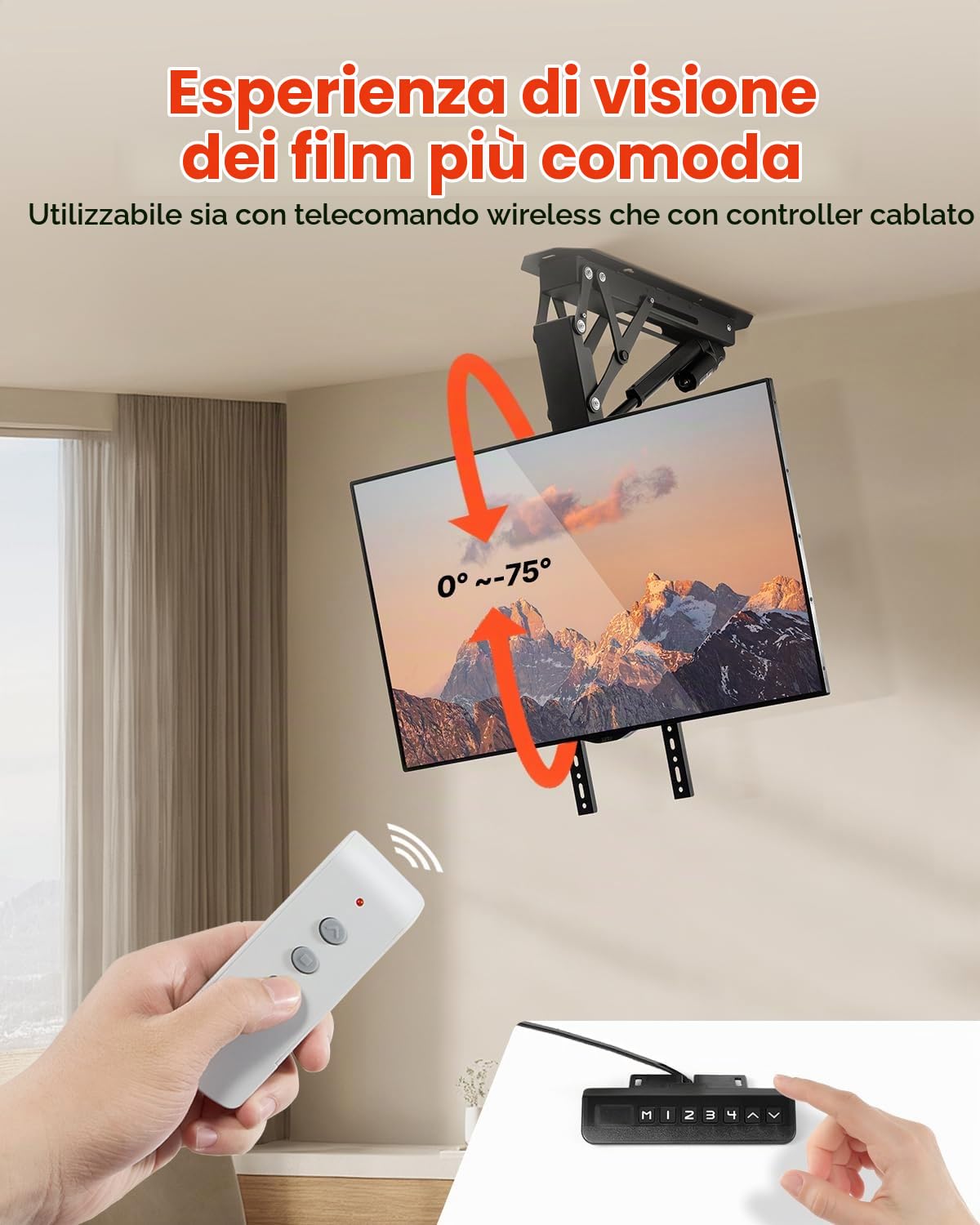 VEVOR Supporto per TV da Soffitto Motorizzato, Telaio Supporto per TV Dimensioni da 813 a 1651 mm, Telaio Porta Televisione Pieghevole Regolabile con VESA Massimo 60 x 60 cm, Carico max. 40kg