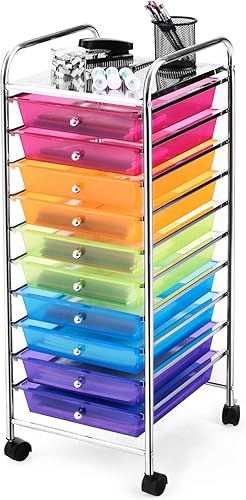 Carrito de almacenamiento rodante con 10 cajones, versátil carrito utilitario con ruedas para herramientas de papel, álbum de recortes, suministros