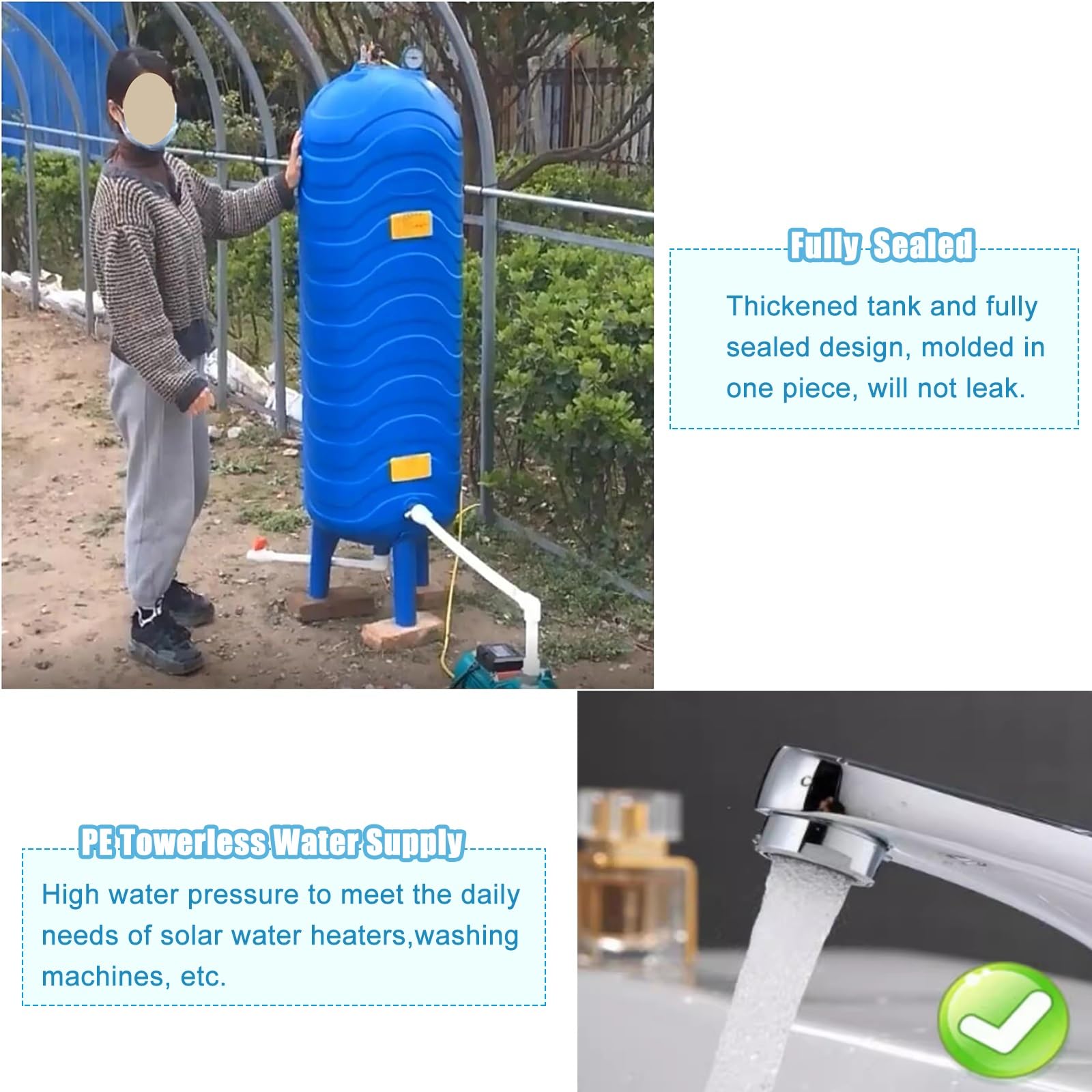 Los Sistemas de pozos de Agua utilizan Tanques de presión (50, 20, 80, 40, 60 N), Tanques de presión para Almacenamiento de Agua por ósmosis inversa y depósitos Flexibles de Gran Capacidad (