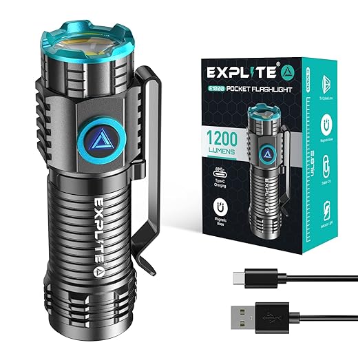 Magnetic Mini Flashlight USB-C Rechargeable with Lanyard, small Pocket EDC Flashlights high lumens, Bright Compact Flash light LED Torch with Keychain Clip for Camping, Dog Walking, Emergency.