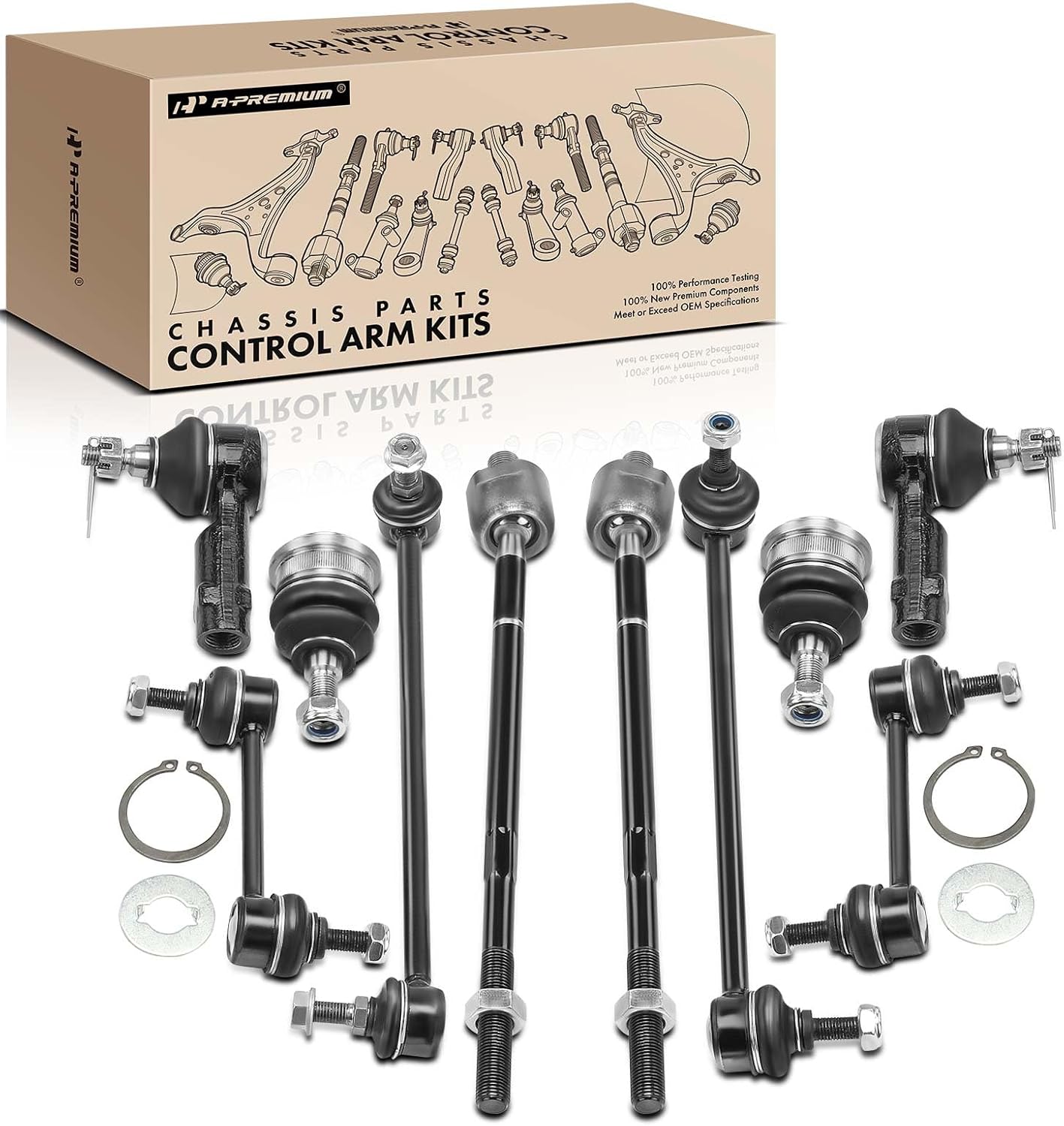 A-Premium Set of 10 Suspension Kit, Front Lower Ball Joint, Inner & Outer Tie Rod End, Front & Rear Sway Bar Link, Compatible with Hyundai Tiburon 2003-2008