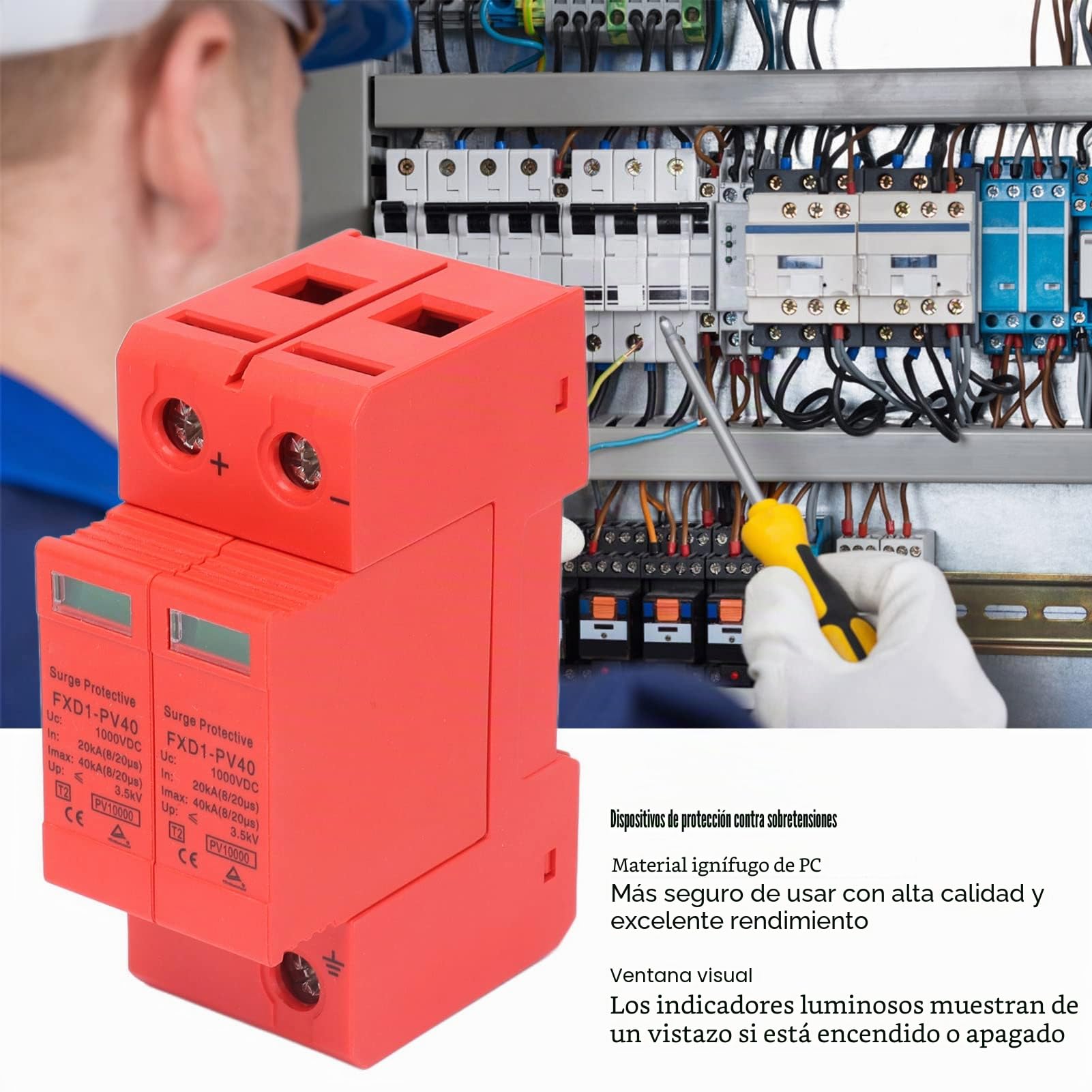 Buachois 2 Uds. Dispositivo de Protección contra Sobretensiones, DC 1000V 2P Riel de Guía 20-40KA de Corriente Continua Fotovoltaica Protector Pararrayos Voltaje Módulo Electrónica para Energía Solar