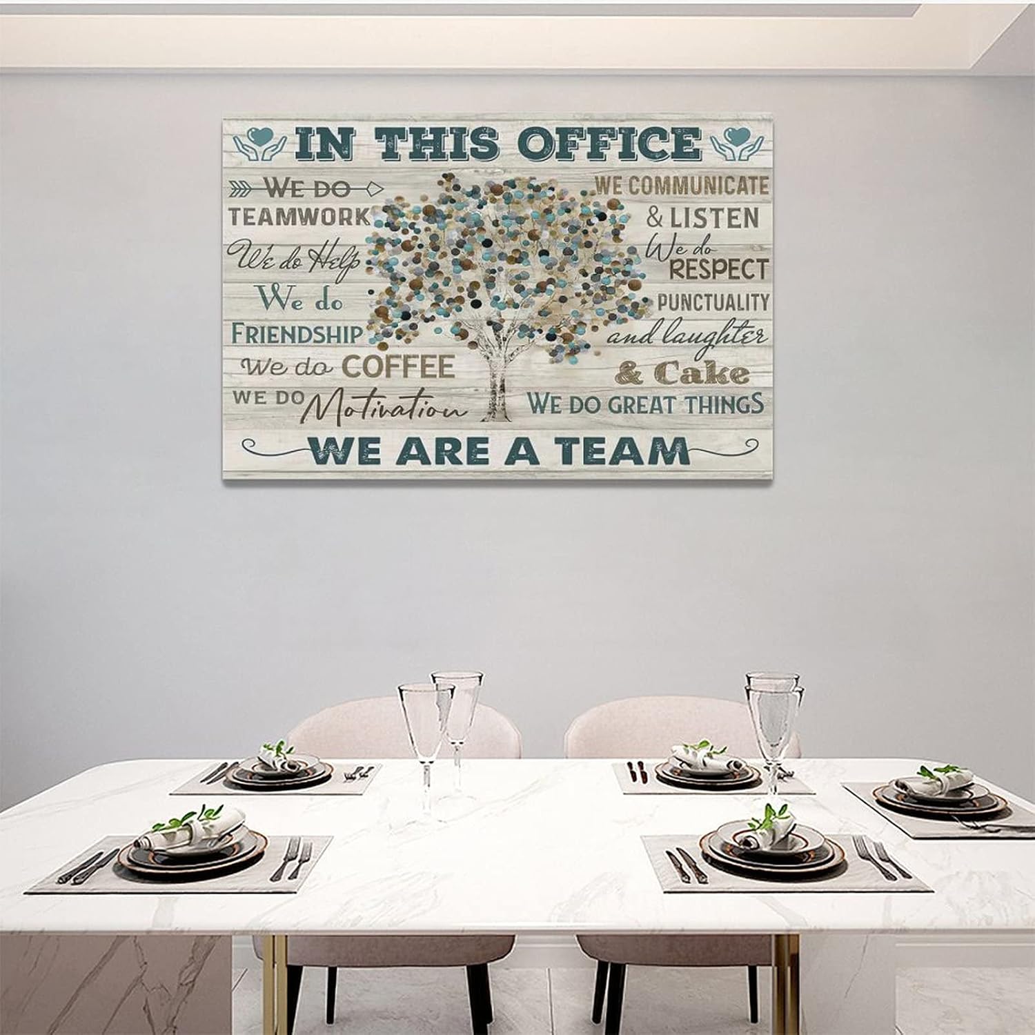 yerretin In this Office Wall Art Motivational Quotes Pictures Wall Decor for Office Inspirational We Are A Team Canvas Painting Room Decorations Artwork Framed Ready to Hang, 24"x16"