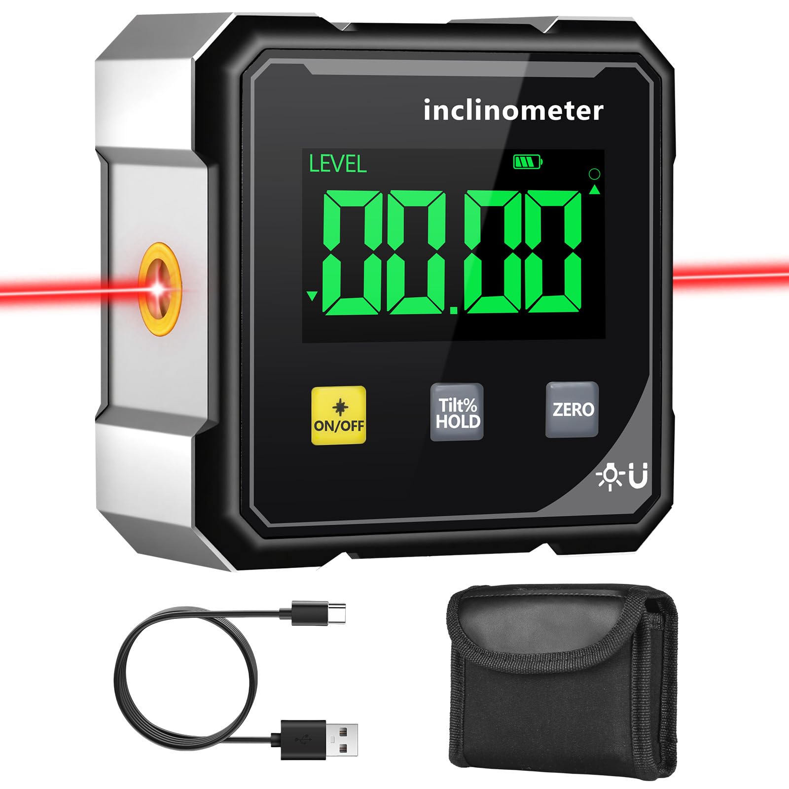 Flintronic Magnetyczny cyfrowy detektor kątowy, cyfrowy inklinometr z laserem elektronicznym, mocny 4-stronny magnetyczny kątomierz z wyświetlaczem LCD, do obróbki drewna, prac, maszyn
