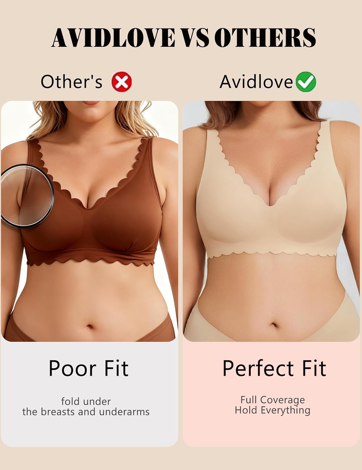 Avidlove Wireless Bra Womens Plunge V Neck Seamless Full Coverage Pushup Bralettes Everyday Bras - Image 4