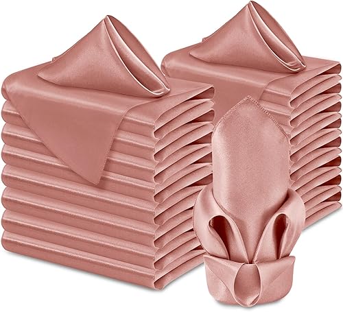 Aormenzy Paquete de 60 servilletas de satén de color oro rosa de 17 x 17 pulgadas, servilletas sedosas, servilletas de tela para fiesta, servilletas
