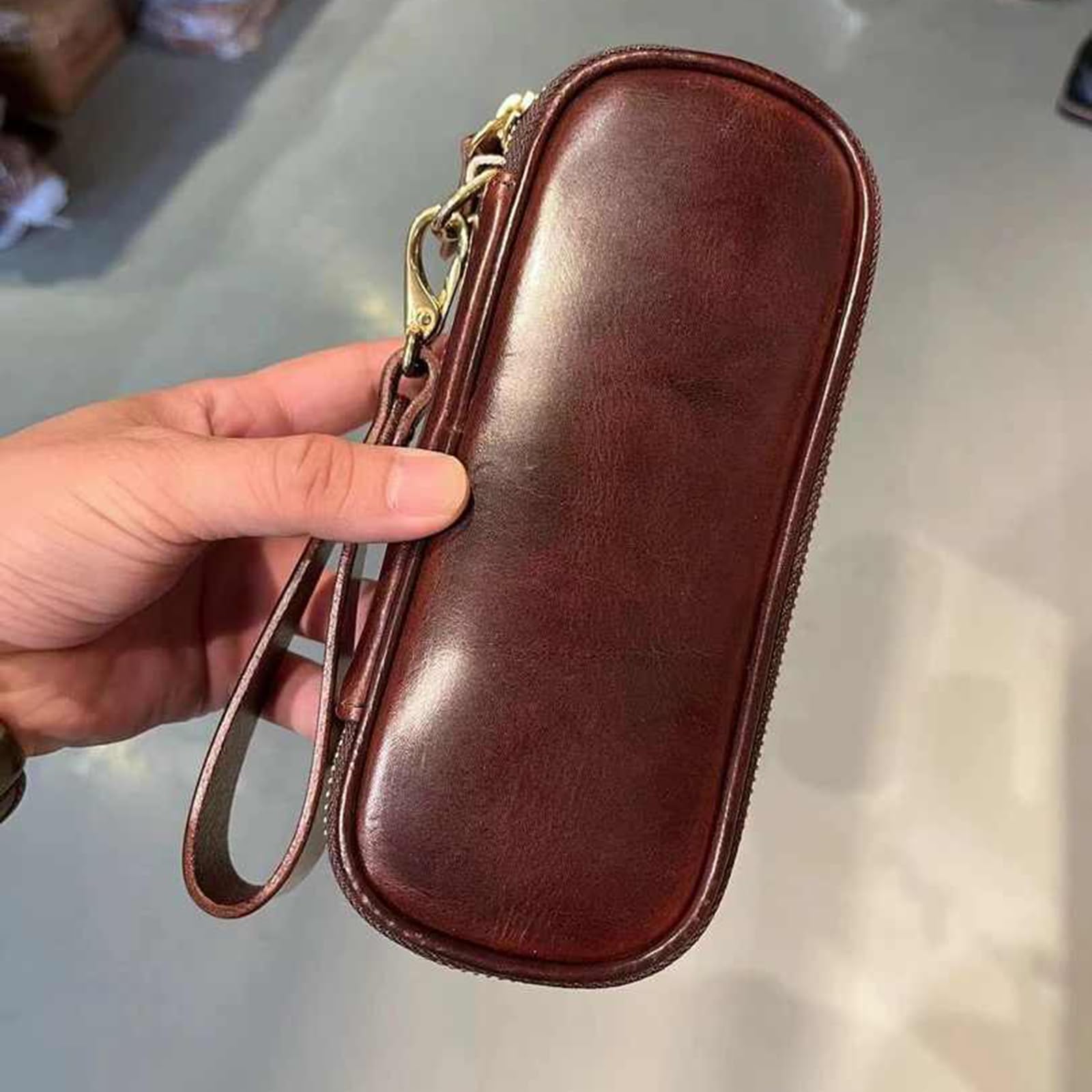 torebka na tytoń, Torba na fajki Head Layer Cowhide Pipe Bag - Skórzana torba tytoń 2 Etui podróżne(Yellow)