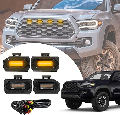 Kit de 4 luces LED OEM Gril para Toyota Tacoma 2020-2023 OEM Grill TRD Off-RoadTRD Sport, mejora de 6 cuentas de luz LED (humo)