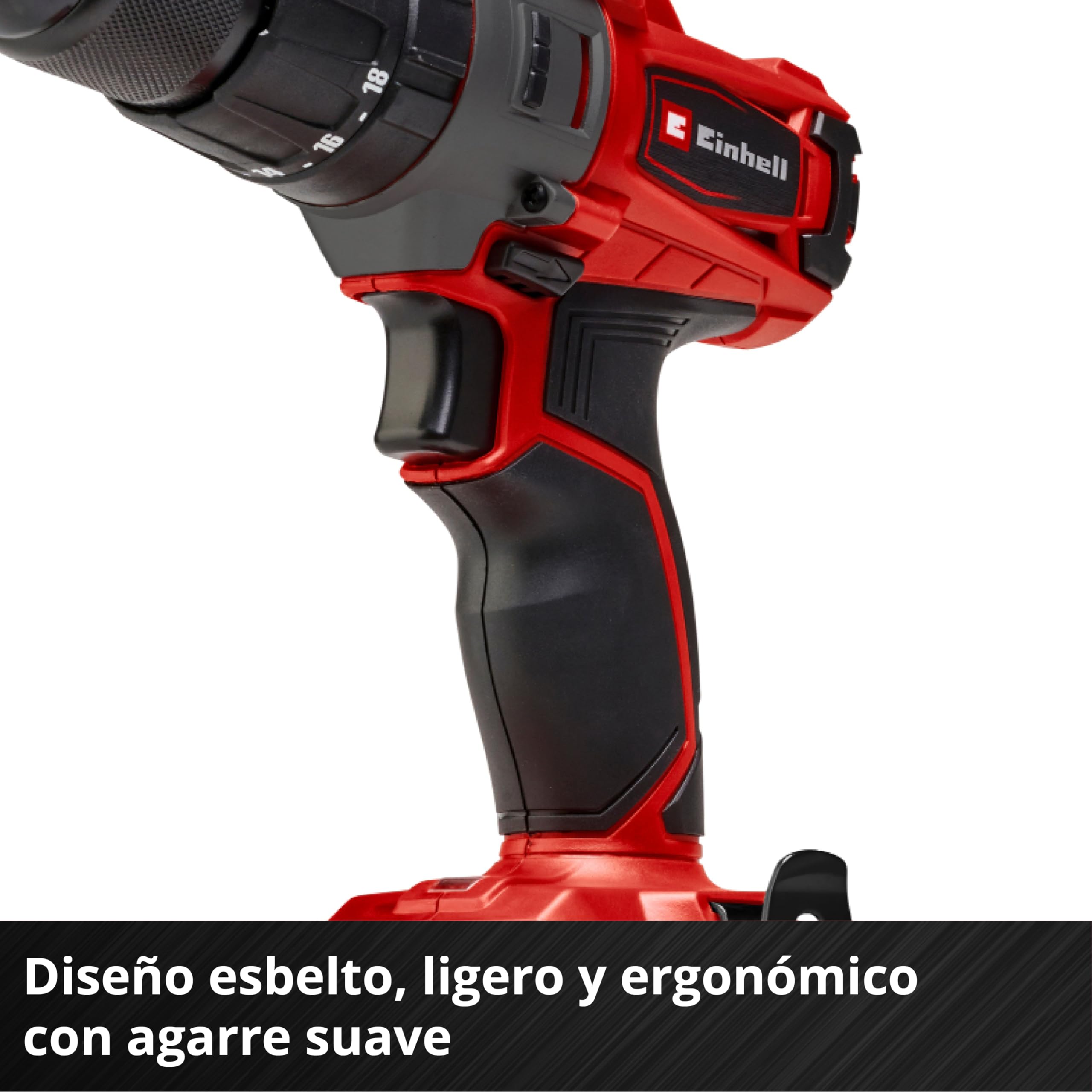 Taladro percutor con batería TE-CD 18/2 Li-i +64 PXC de Einhell (18 V, 44 Nm, engranaje de 2 veloc., incl. 2 baterías 2,0 Ah, cargador rápido, maletín y set de acces. de 64 piezas)