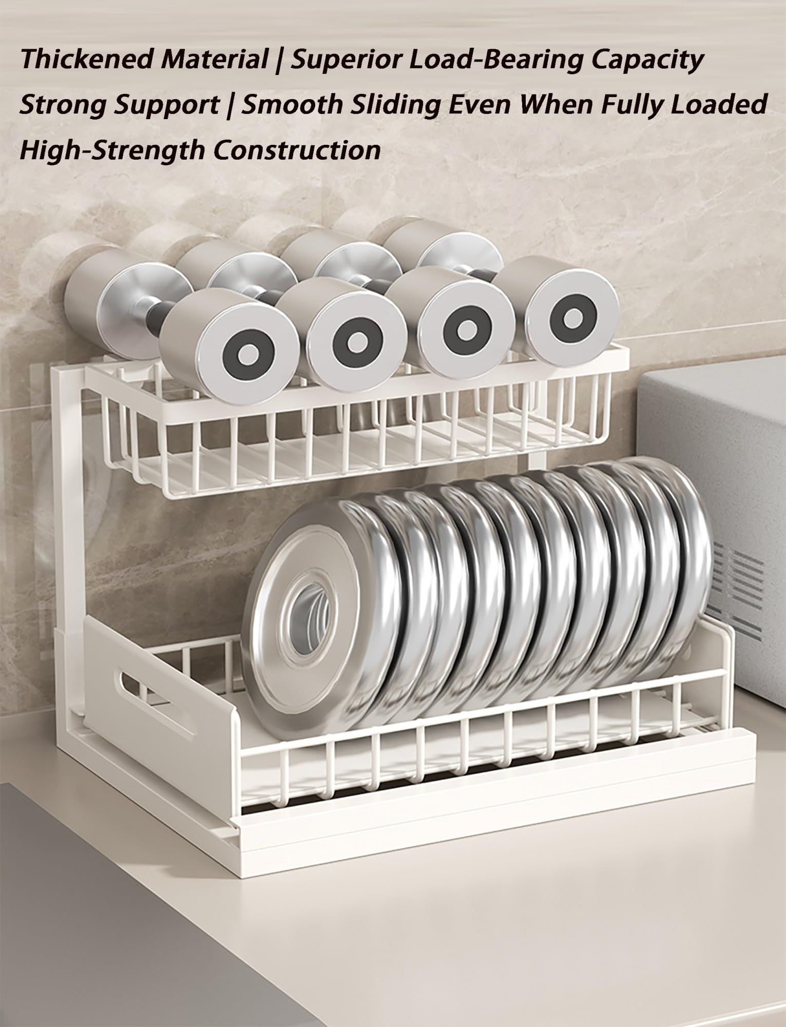 Generico Organizzatore for armadietto estraibile a forma di L a 2 livelli, ripiano for cassetto estraibile for mobiletto del bagno della cucina, scaffale salvaspazio sotto(Black)