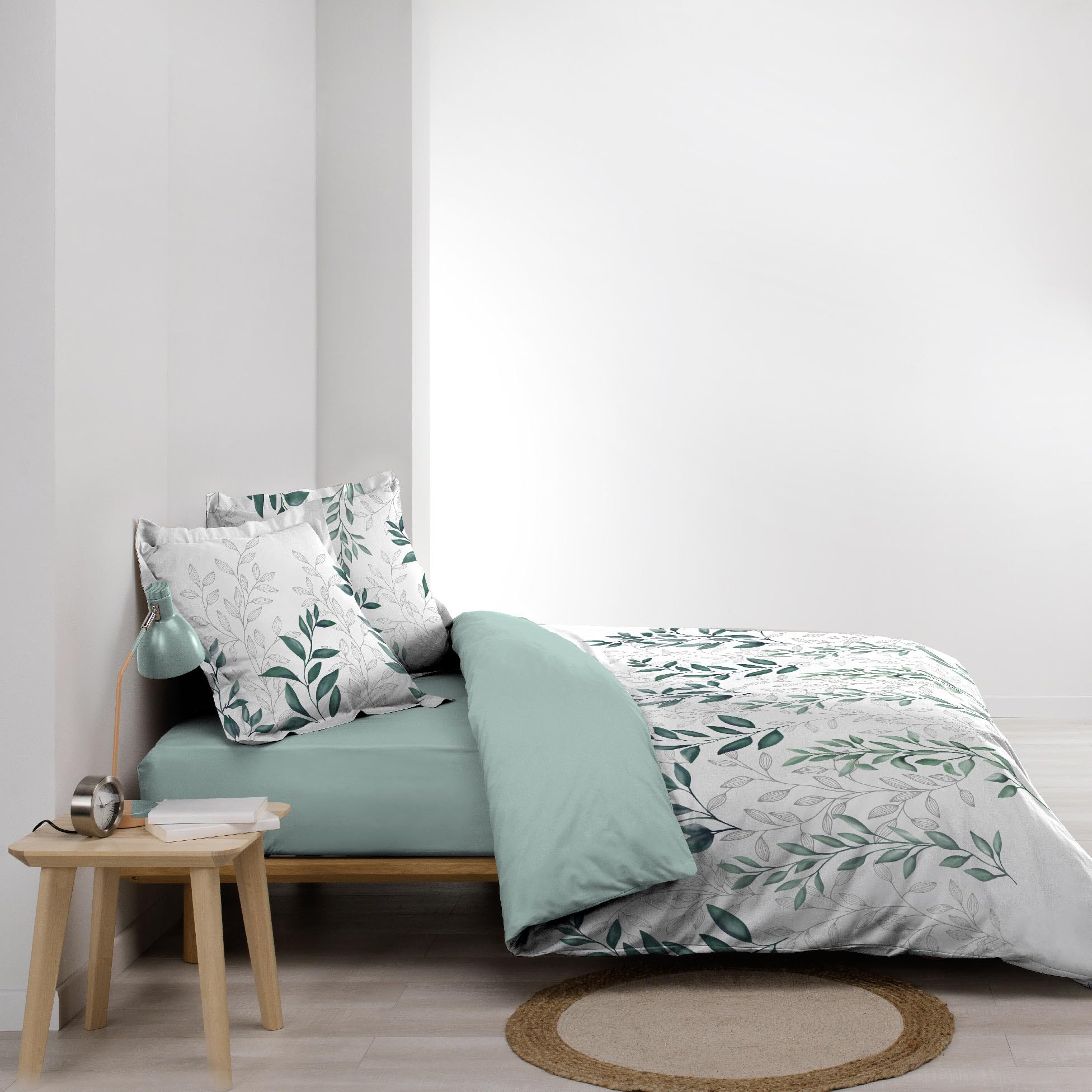 Douceur d'Intérieur, Parure de Lit 3 Pièces (260 x 240 cm) Wendy Vert, 100% Percale de Coton | Toucher doux et respirant grâce à la percale de coton