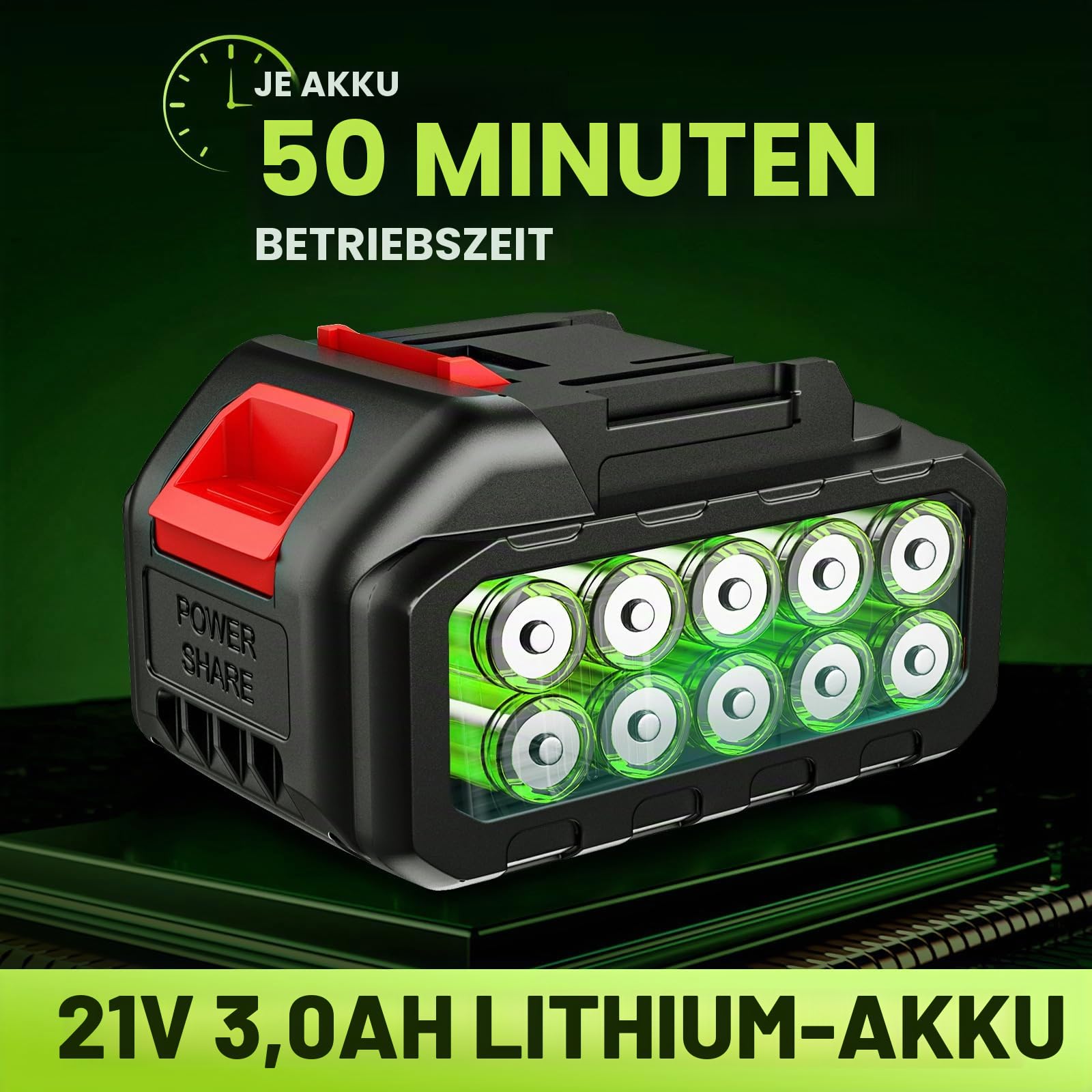 IERAKOR Akku-Heckenschere, Heckentrimmer mit 2 x 3,0Ah Akkus und Ladegerät