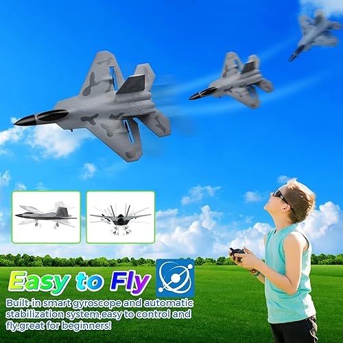 Miniatura 3 de F-22 Avión RC de 2 canales, control remoto, avión fácil de volar, juguete para principiantes, 2CH F22 RC Glider Toy para niños, niñas, adultos y