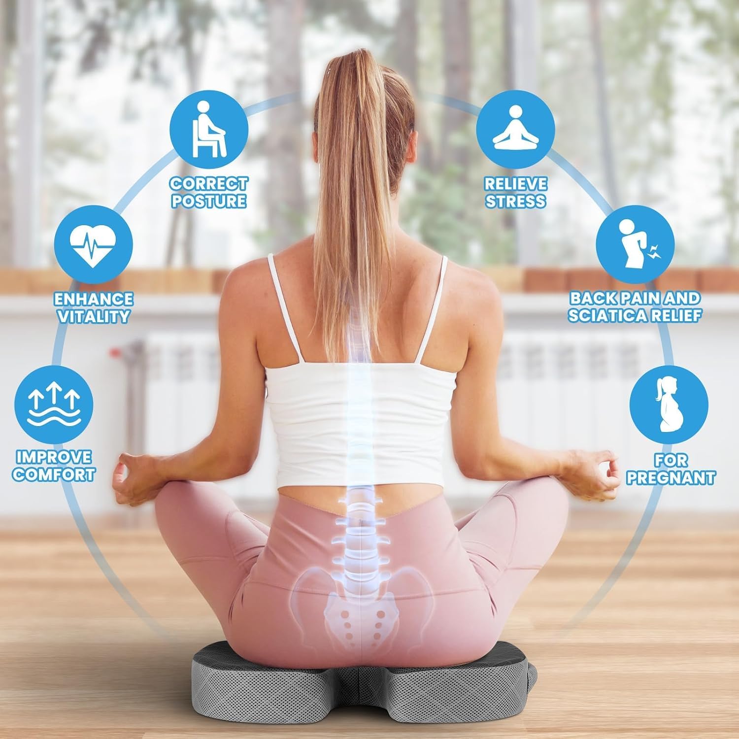 TushGuard Office/Car Seat Cushion, Non-Slip Sciatica & Back Coccyx Tailbone Pain Relief Chair Pad, Memory Foam Butt Pillow for Computer Desk, Wheelchair, Driving (Black&Grey) thumbnail
