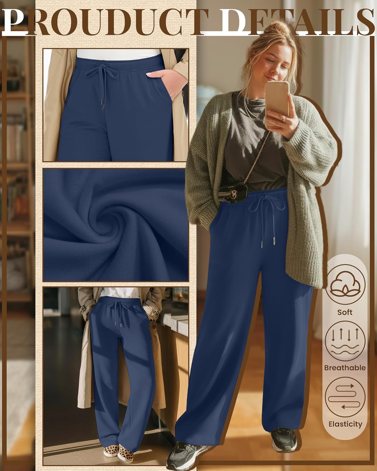3 Pack Women's Plus Size Wide Leg Sweatpants Drawstring Straight Lounge Pants Elastic Waist with Pockets Jogger - Image 3
