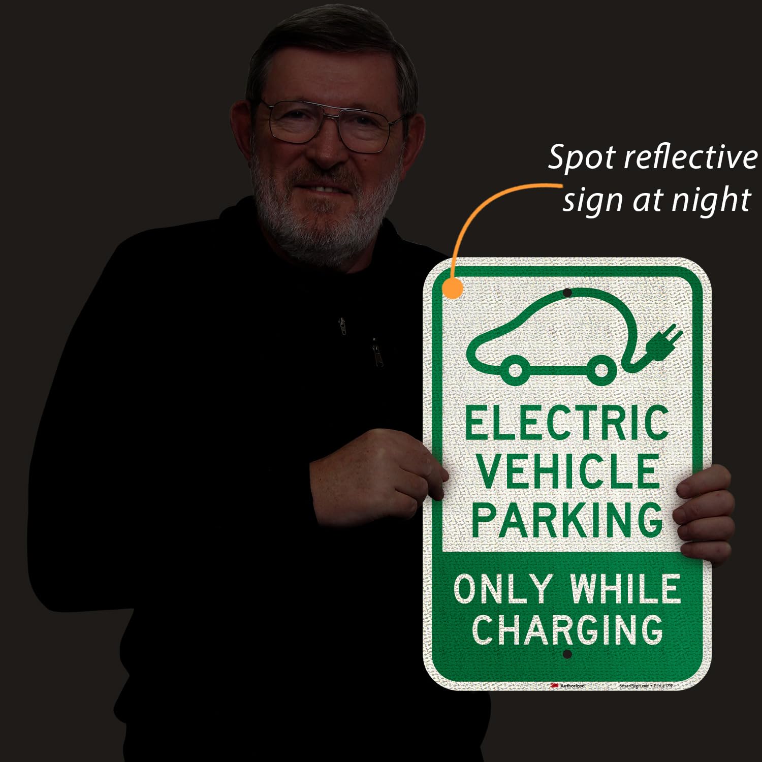 SmartSign Paquete de 2 letreros con símbolo "Electric Vehicle Parking Only While Charging", 12 x 18 pulgadas, aluminio inoxidable de 63 mil, material reflectante laminado 3M, verde y blanco, fabricado