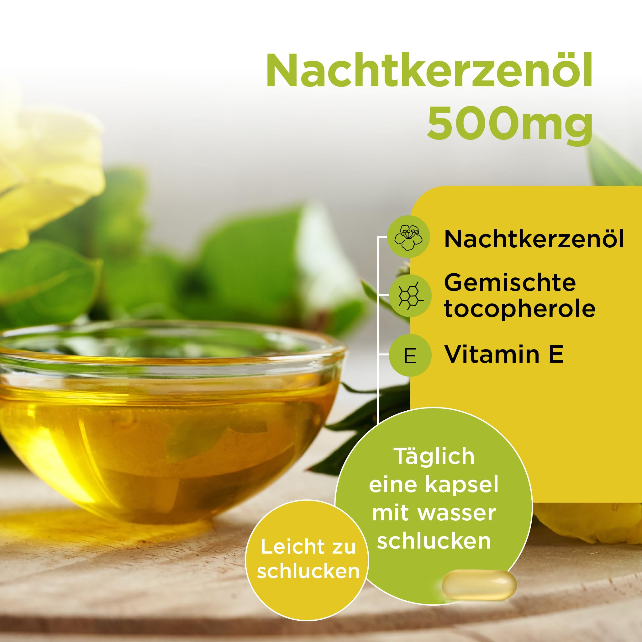 Healthspan Nachtkerzenöl 500 mg | Wohltuende Omega-6-Fettsäuren | Mit zusätzlichem Vitamin E | Zur Unterstützung der Frauengesundheit | Vegan | 180 Kapseln