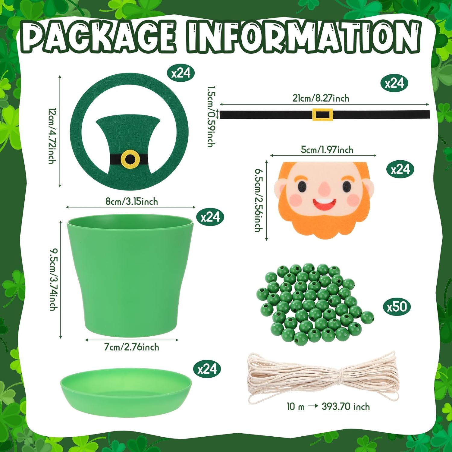 Hollowfly 24 Sets St. Patrick's Day Leprechaun Pot Craft Kit with 24 Green Pots 72 Felt Accessories St Patrick's Day Decorations for Home Irish Party Gift Spring Decorations Indoor Classroom Crafts