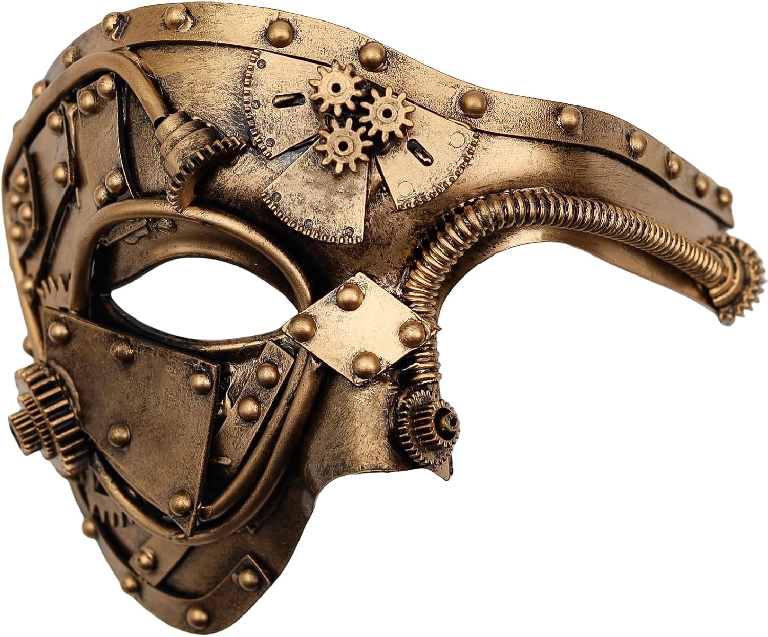 Ubauta Steampunk Cyborg Mask for Halloween: Handcrafted Plastic with Metallic Finis - DIY Repair Strip & Adjustable Fit Gold Steampunk Mask One Size