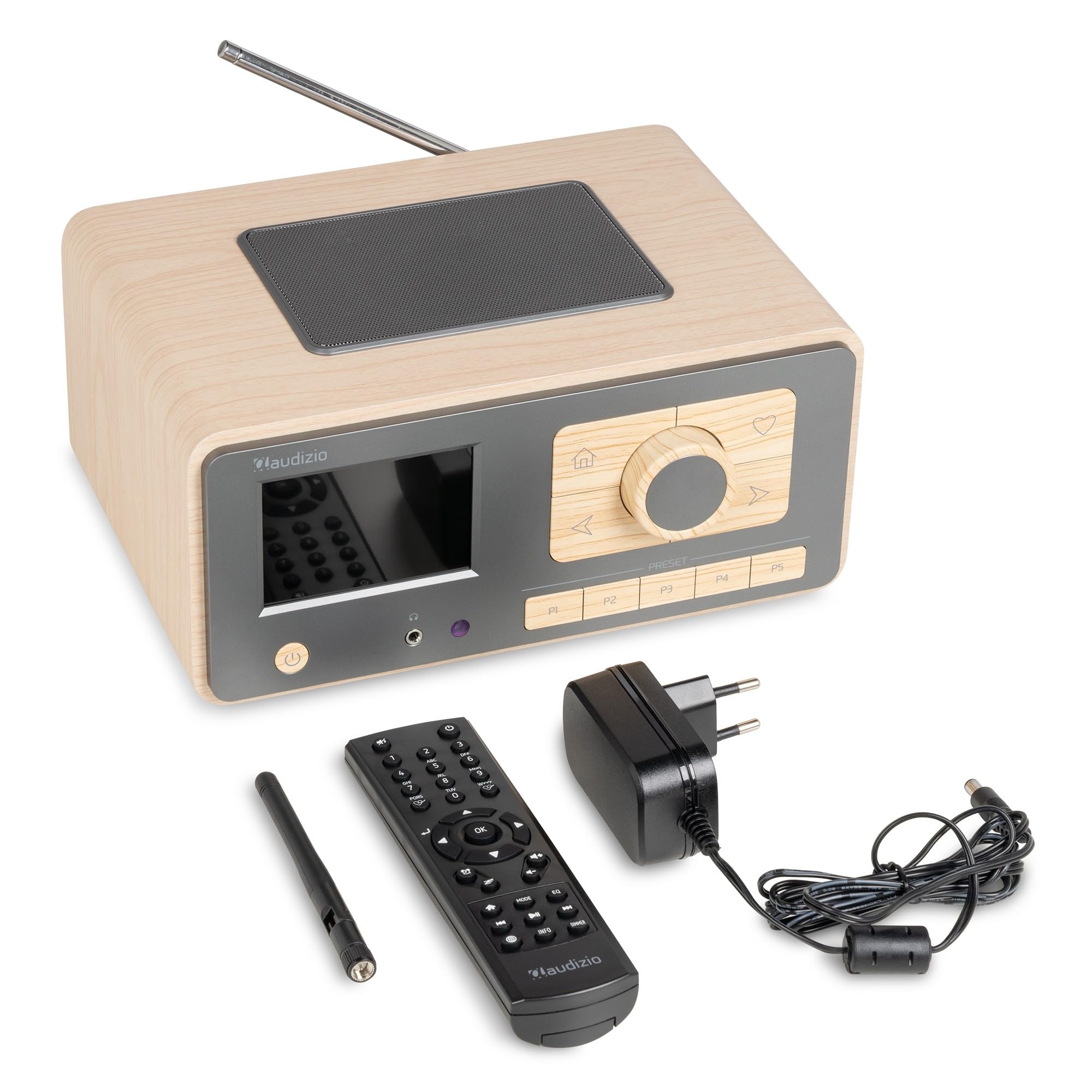 Audizio Dozza Radio Internet WiFi Dab+ FM BT 5.3 40W, Radio Numérique avec Télécommande, Écran Intuitif, Sortie Jack, Design Bambou Élégant Maison