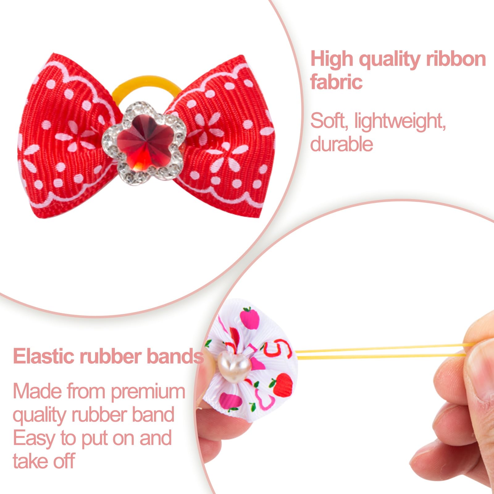 Tunejoy 50 Pezzi Fiocchi per Cani con Elastici, Accessori per Capelli per Cani Copricapo per Capelli Lunghi
