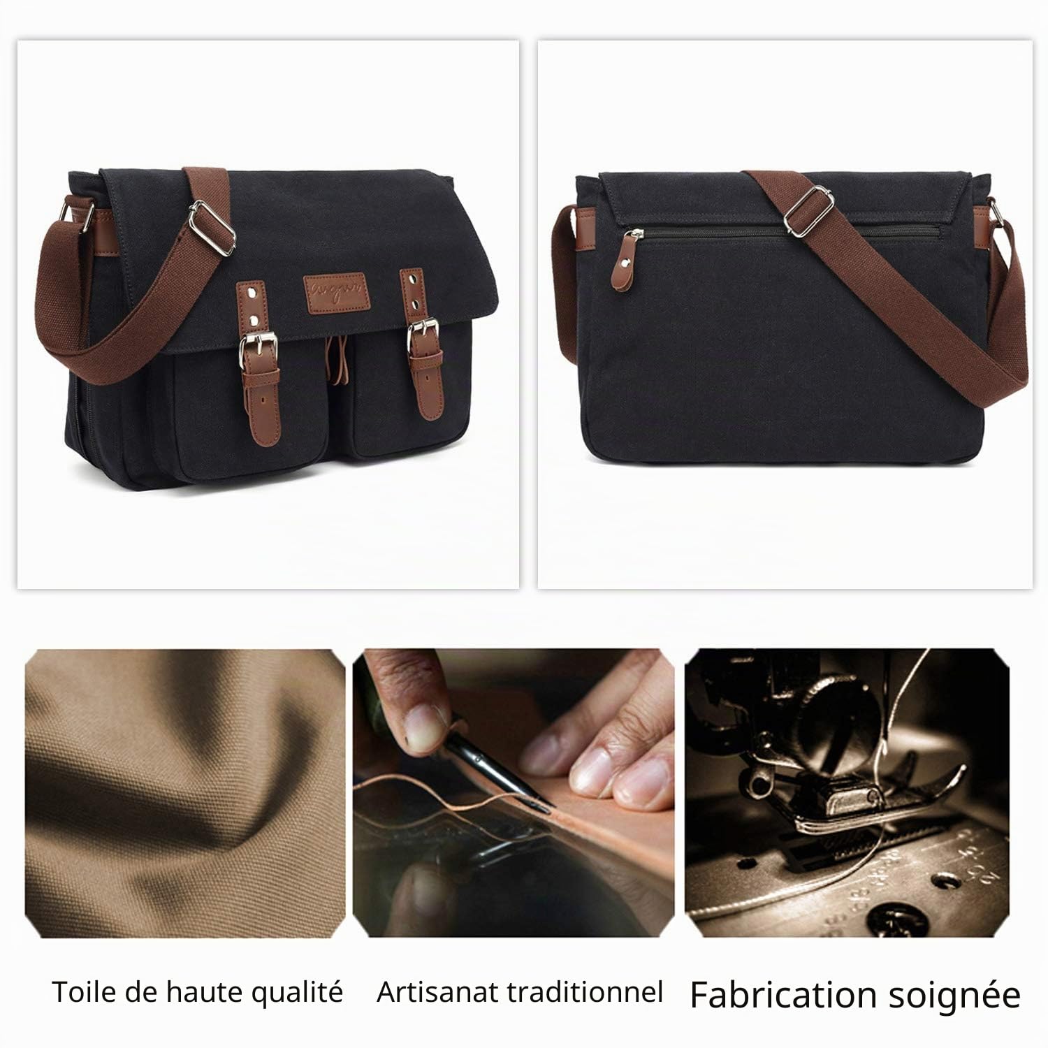 FANDARE Vintage Sacs bandoulière Toile Sac d'épaule Extensible Messenger Bag Homme Femme Sacs Portés épaule Briefcase Sac de Voyage Affaires Université Canvas Crossbody Bag