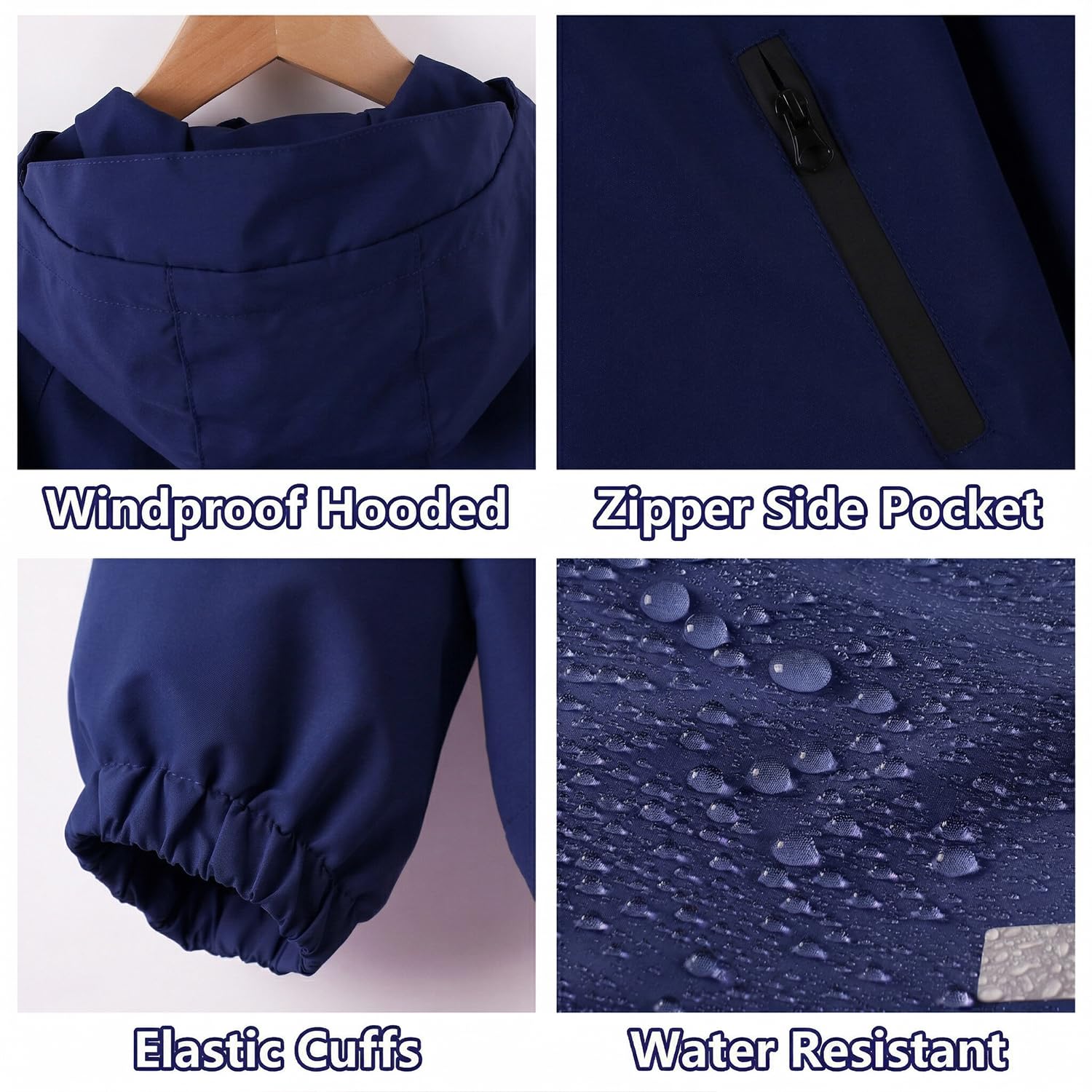 JinBei Blouson Fille Garçon Veste à Capuche Coupe-vent Léger Doux Imperméable Manteau avec Bandes Réfléchissantes et Poches Zippées Printemps Automne Enfant Voyage Scolaire Sport 5-13 Ans