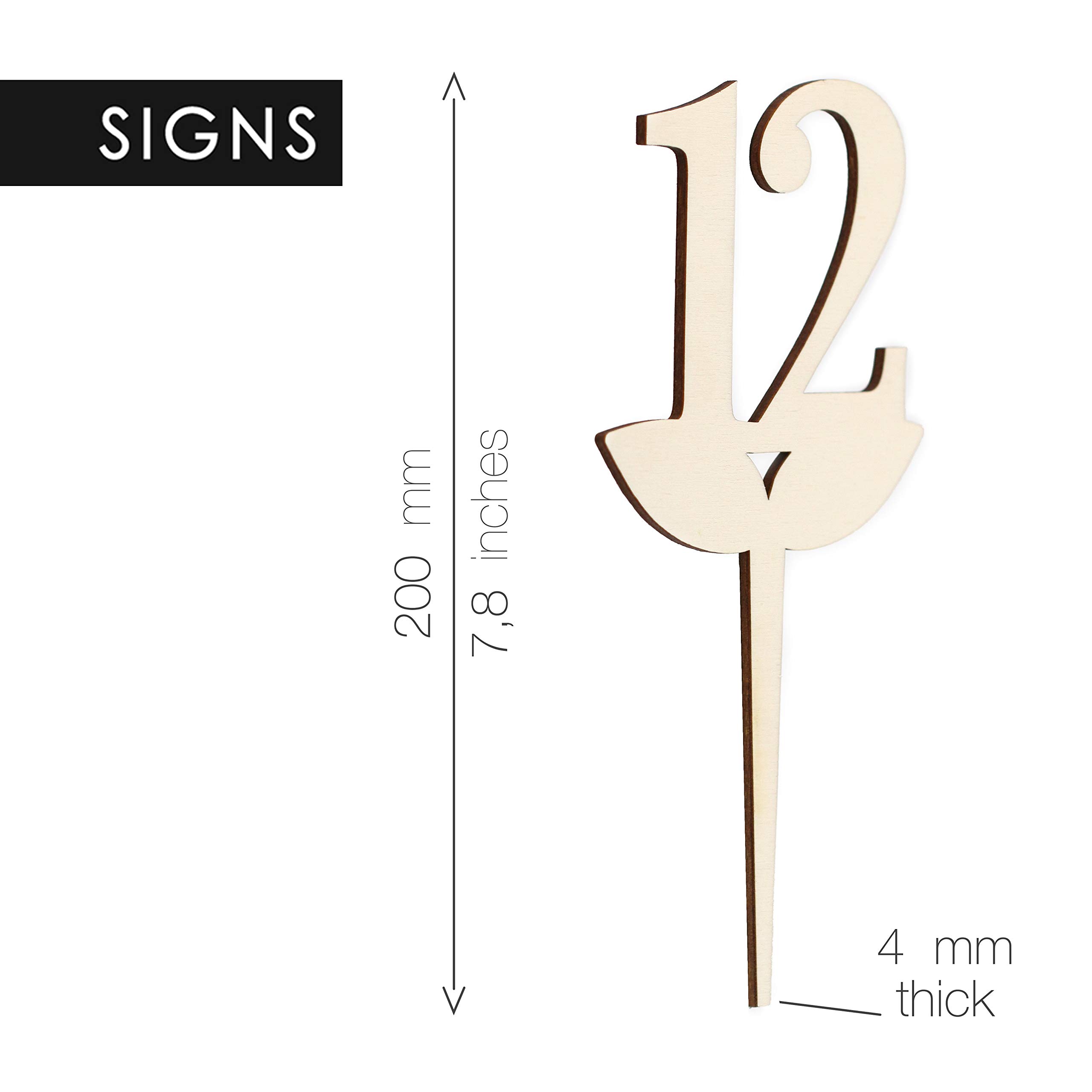 SIGNS - Set Números de mesa para floreros [VN04] - Design marcadores de mesa de madera para restaurantes, pubs, bodas y eventos. (Set 1-40)