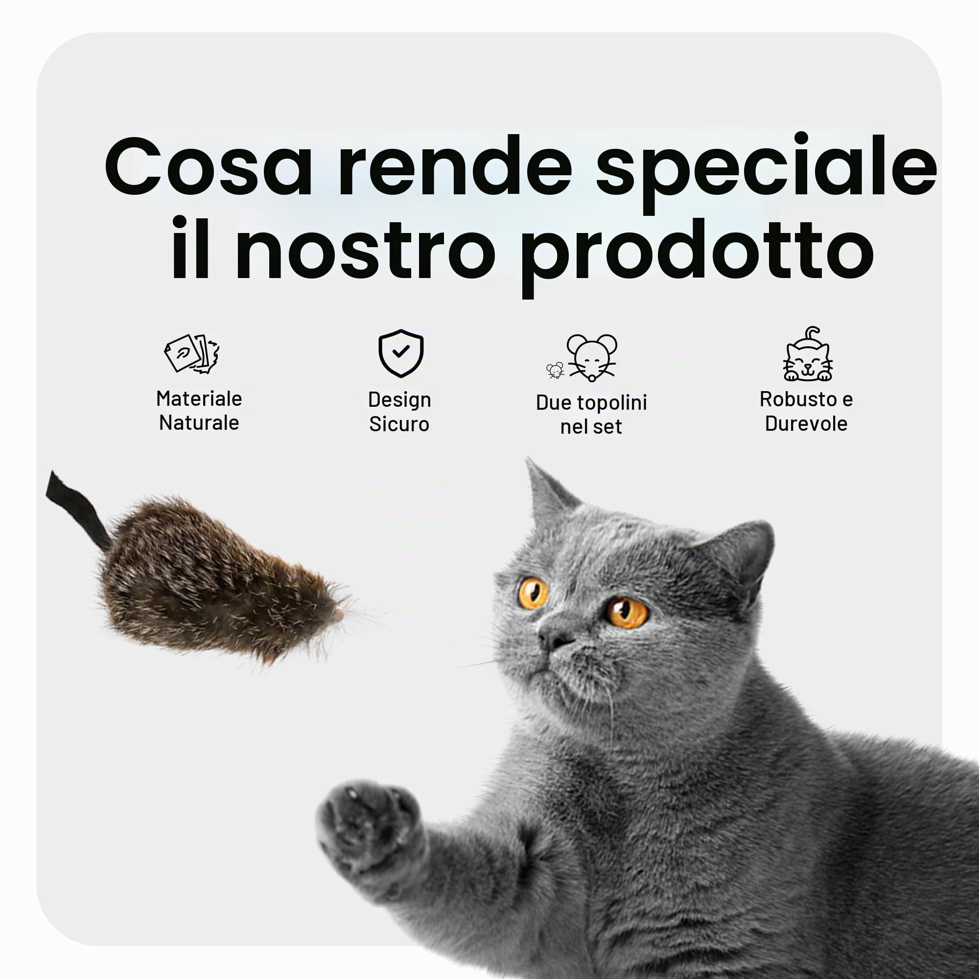 Giocattolo per gatti in vera pelliccia di coniglio – Set da 2 – perfetto per vivere l'istinto di caccia e divertirsi – senza occhi di plastica